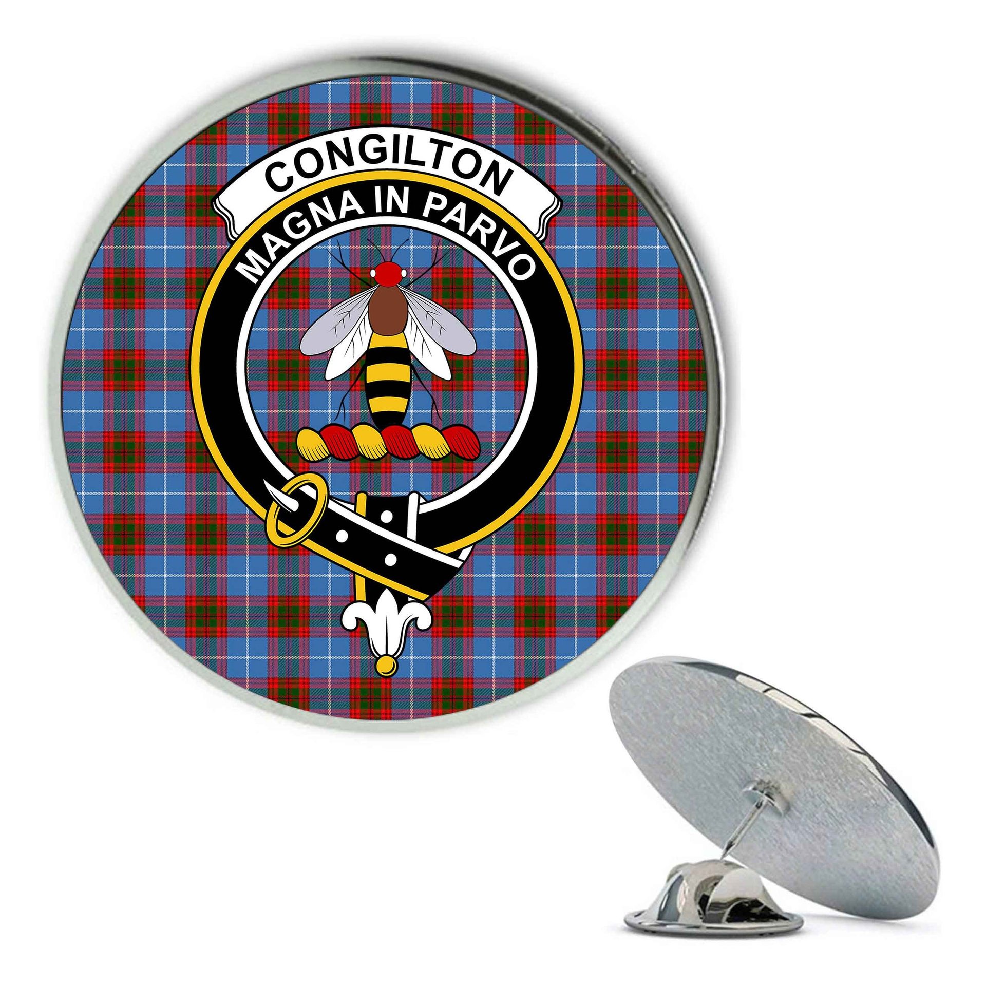 ScotsTee Shop Scottish Congilton Metal Tartan Lapel Pin Scottish Clan Crest Badge