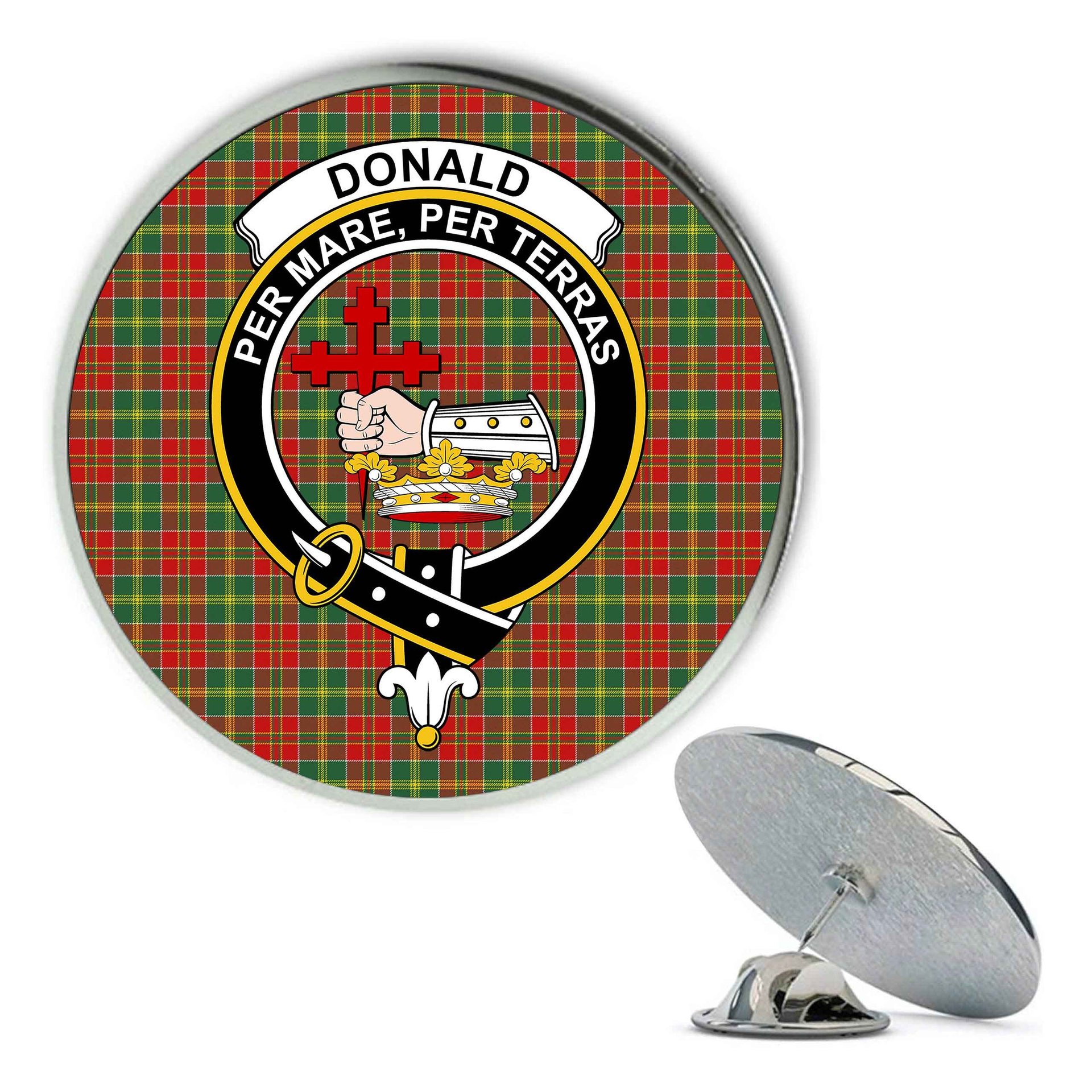 ScotsTee Shop Scottish Donald of Kingsburgh Modern Metal Tartan Lapel Pin Scottish Clan Crest Badge