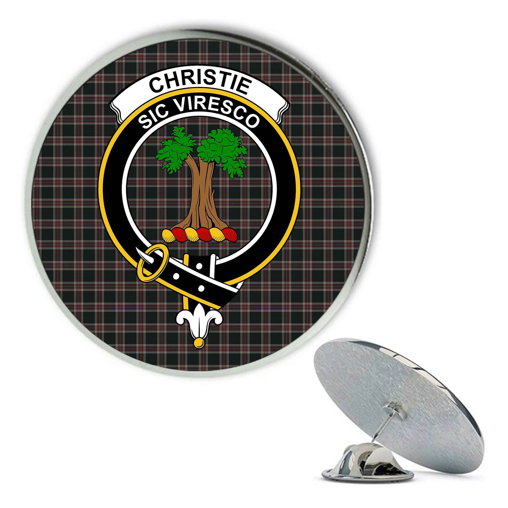ScotsTee Shop Scottish Christie (London) Hunting Metal Tartan Lapel Pin Scottish Clan Crest Badge