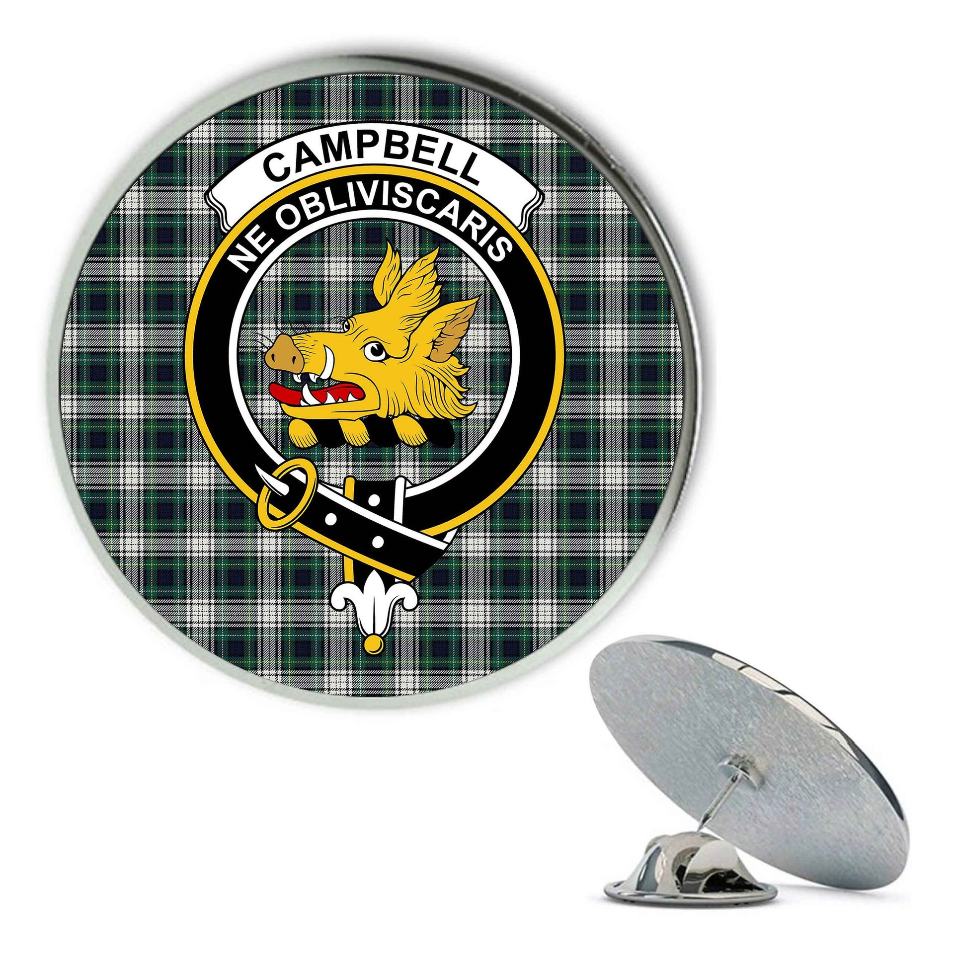 ScotsTee Shop Scottish Campbell Dress Modern Metal Tartan Lapel Pin Scottish Clan Crest Badge