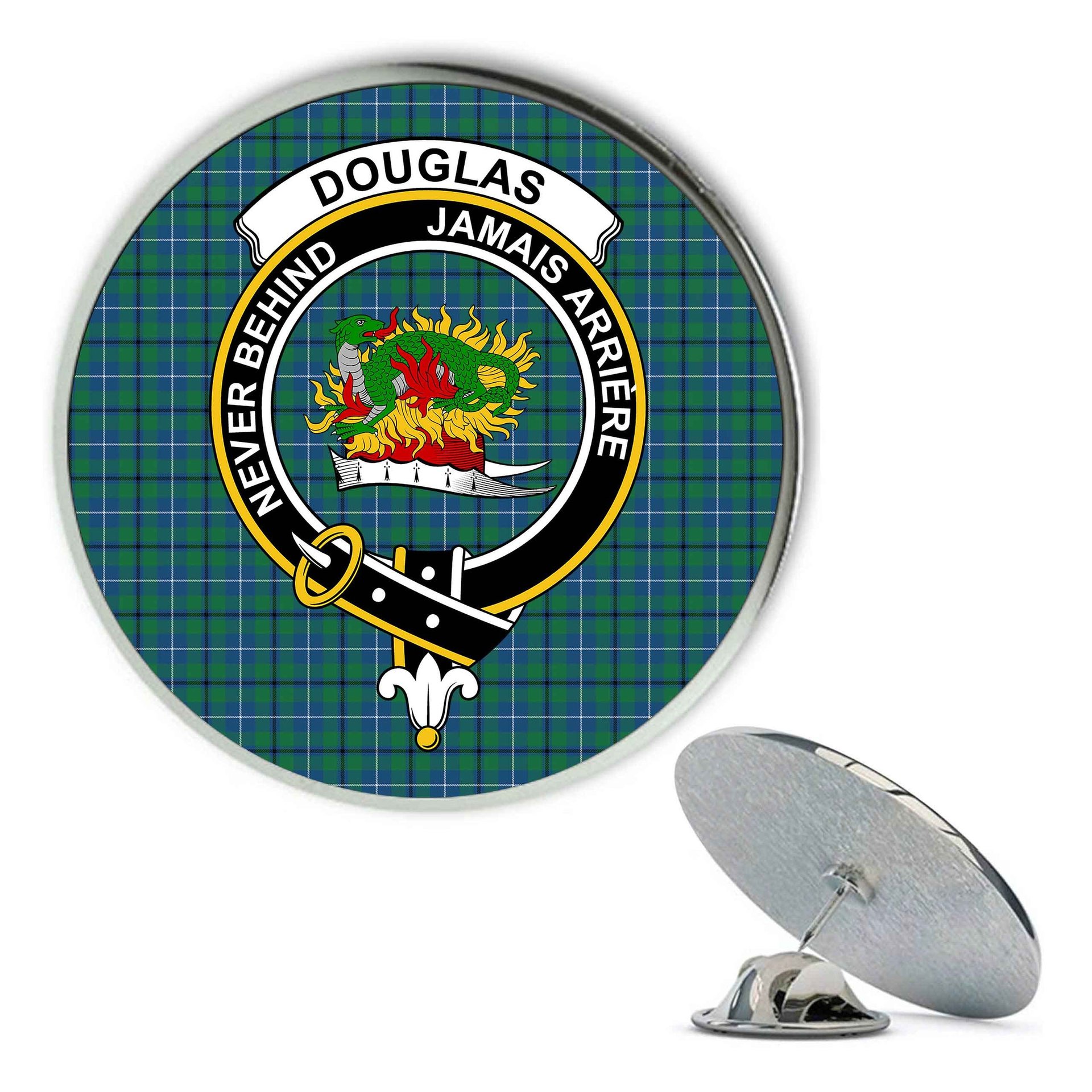 ScotsTee Shop Scottish Douglas Ancient Metal Tartan Lapel Pin Scottish Clan Crest Badge