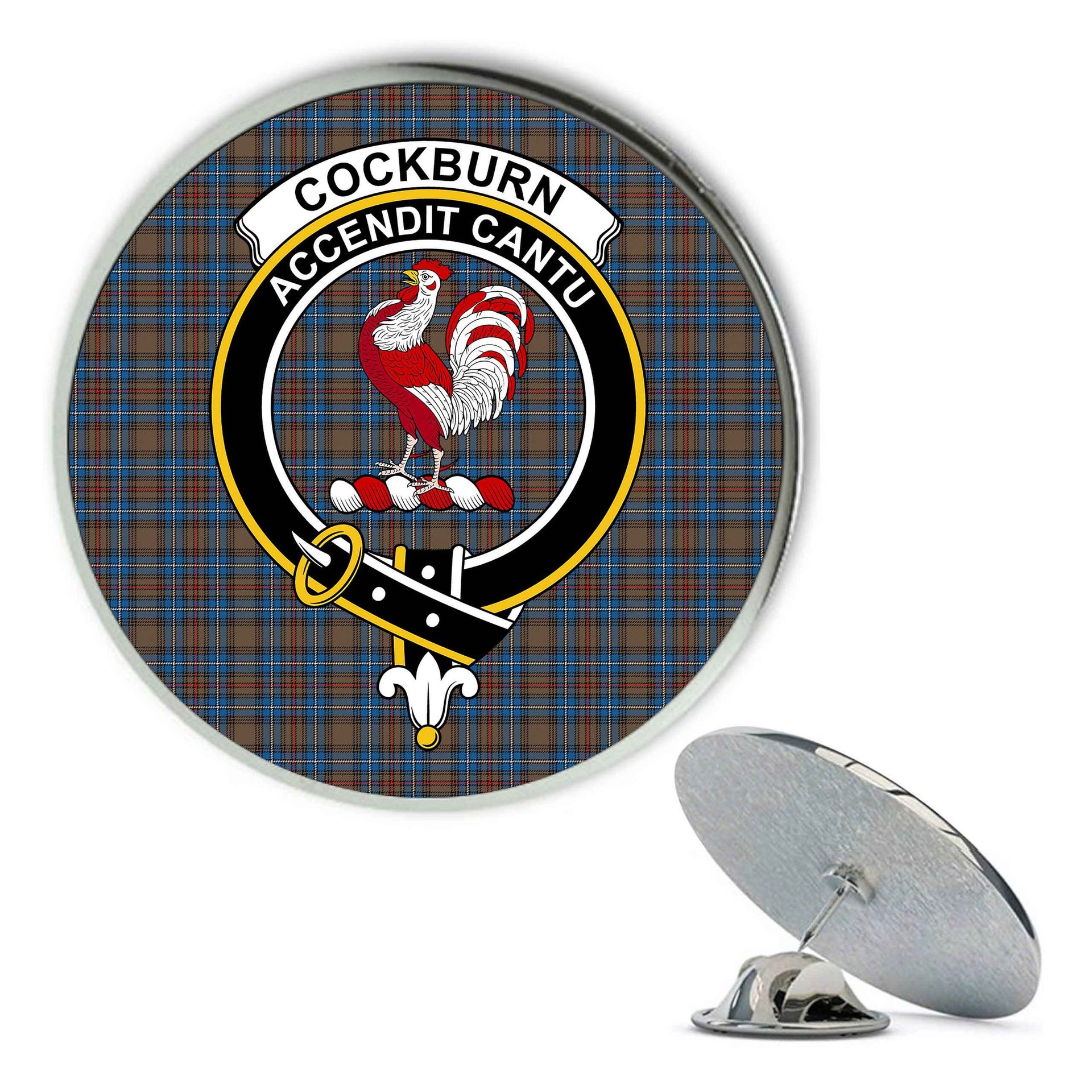 ScotsTee Shop Scottish Cockburn Brown Ancient Metal Tartan Lapel Pin Scottish Clan Crest Badge