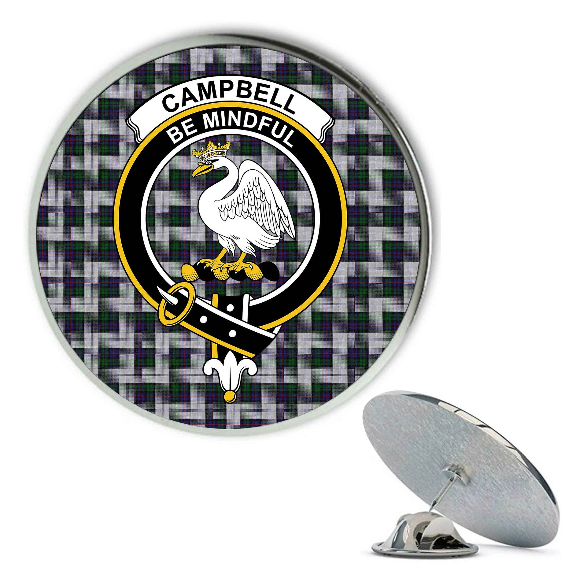 ScotsTee Shop Scottish Campbell of Cawdor Dress Metal Tartan Lapel Pin Scottish Clan Crest Badge