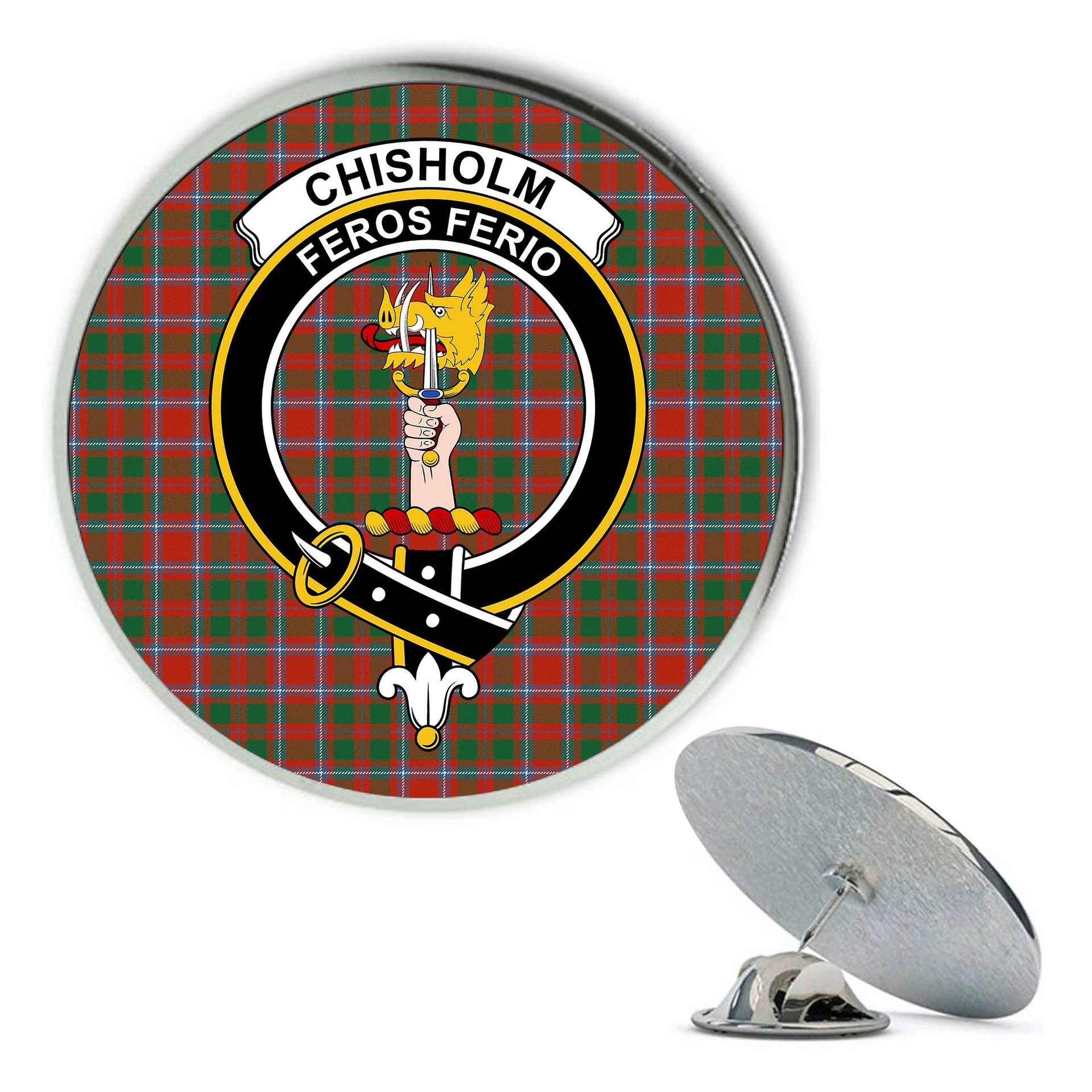 ScotsTee Shop Scottish Chisholm Artifact Ancient Metal Tartan Lapel Pin Scottish Clan Crest Badge