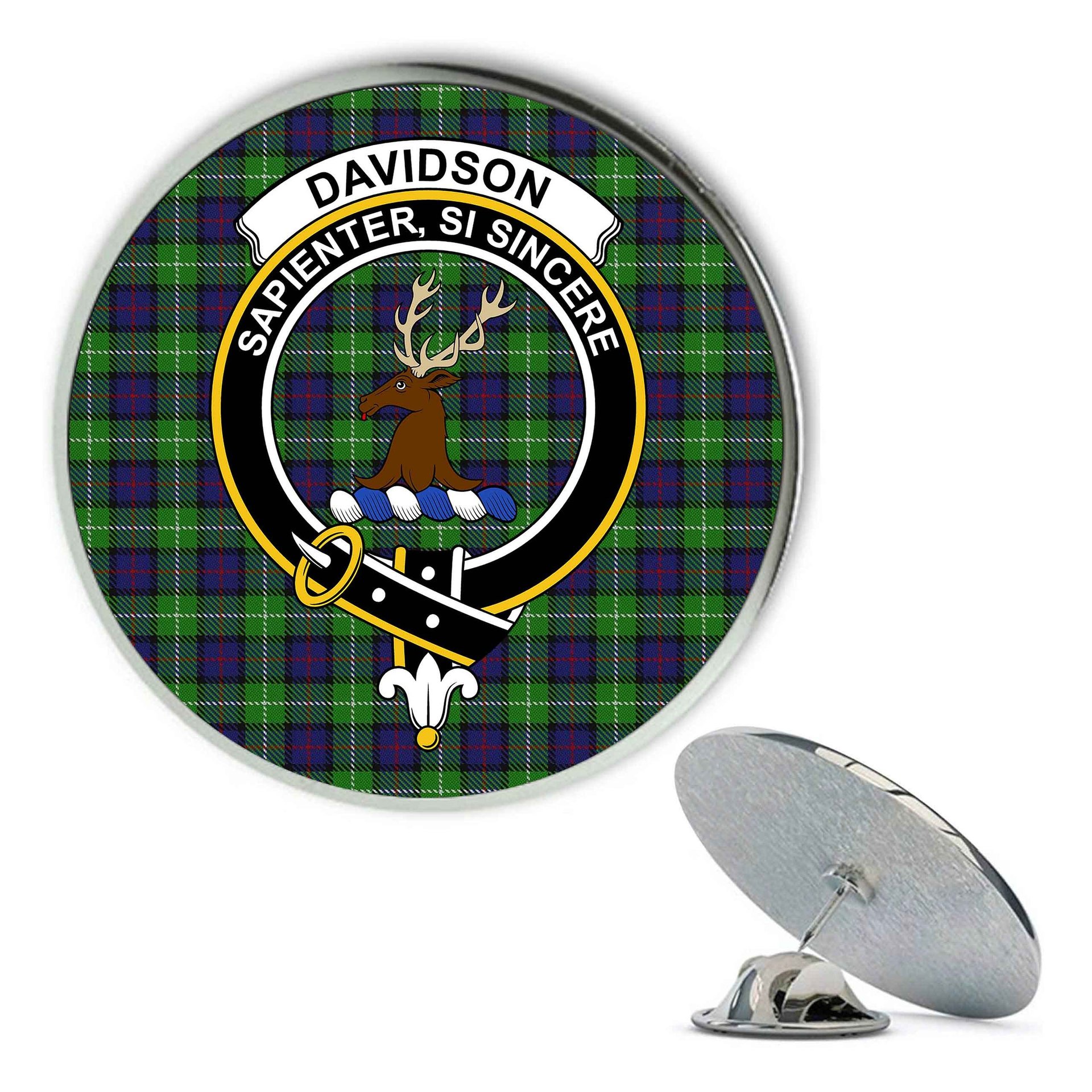 ScotsTee Shop Scottish Davidson of Tulloch Metal Tartan Lapel Pin Scottish Clan Crest Badge