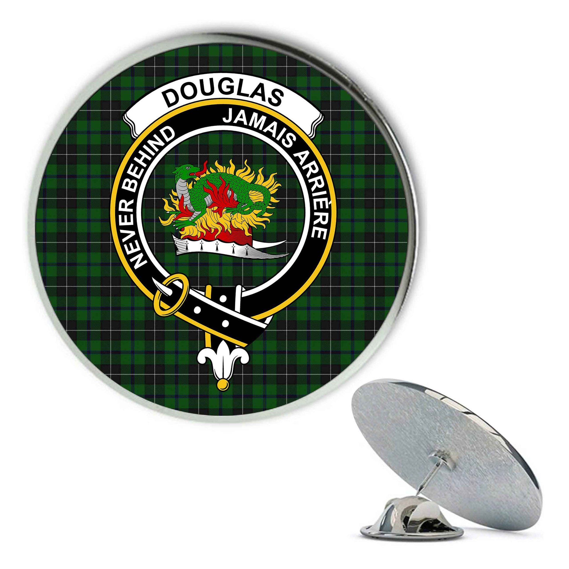 ScotsTee Shop Scottish Douglas alternative threadcount Metal Tartan Lapel Pin Scottish Clan Crest Badge