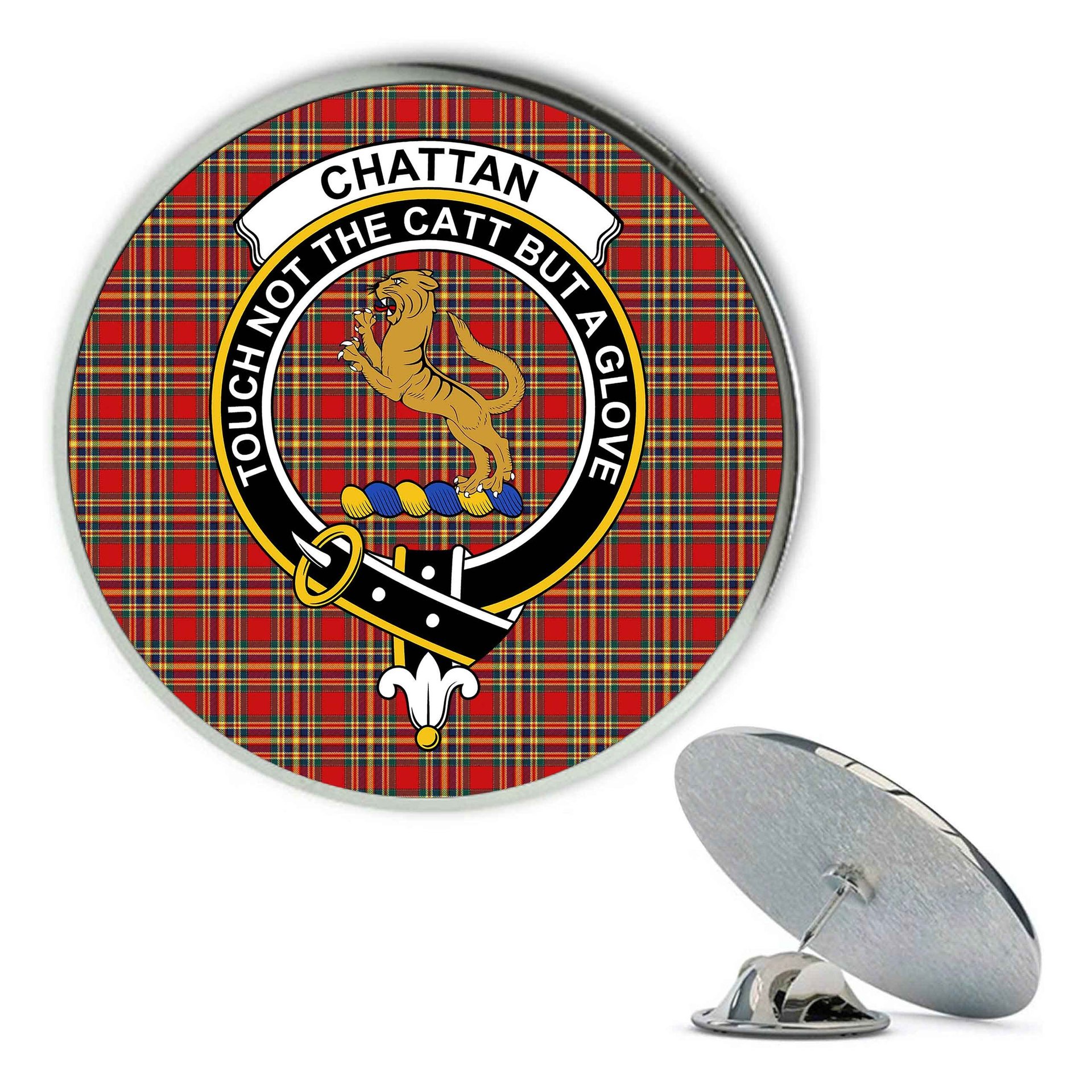 ScotsTee Shop Scottish Chattan Modern Metal Tartan Lapel Pin Scottish Clan Crest Badge