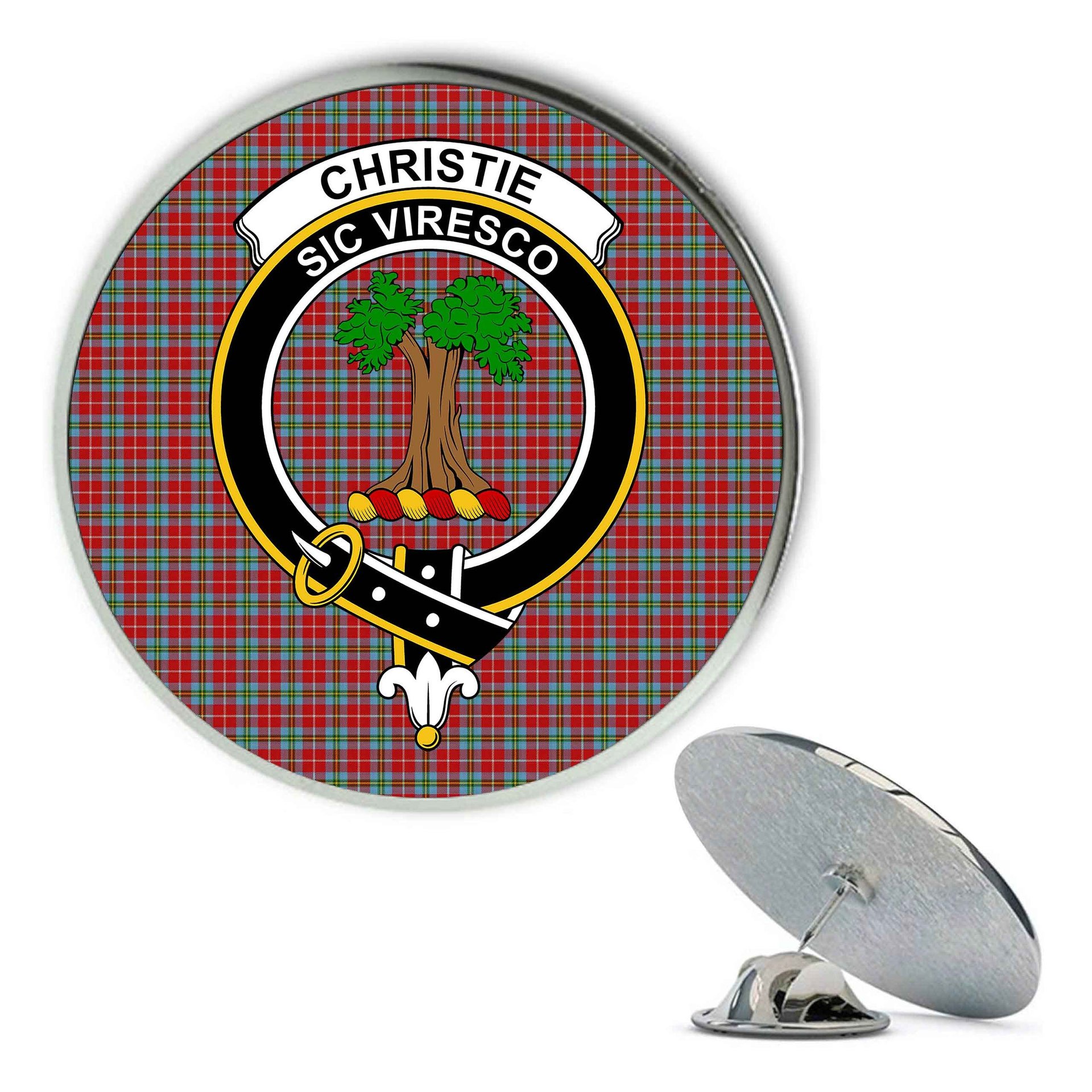 ScotsTee Shop Scottish Christie (London) Metal Tartan Lapel Pin Scottish Clan Crest Badge