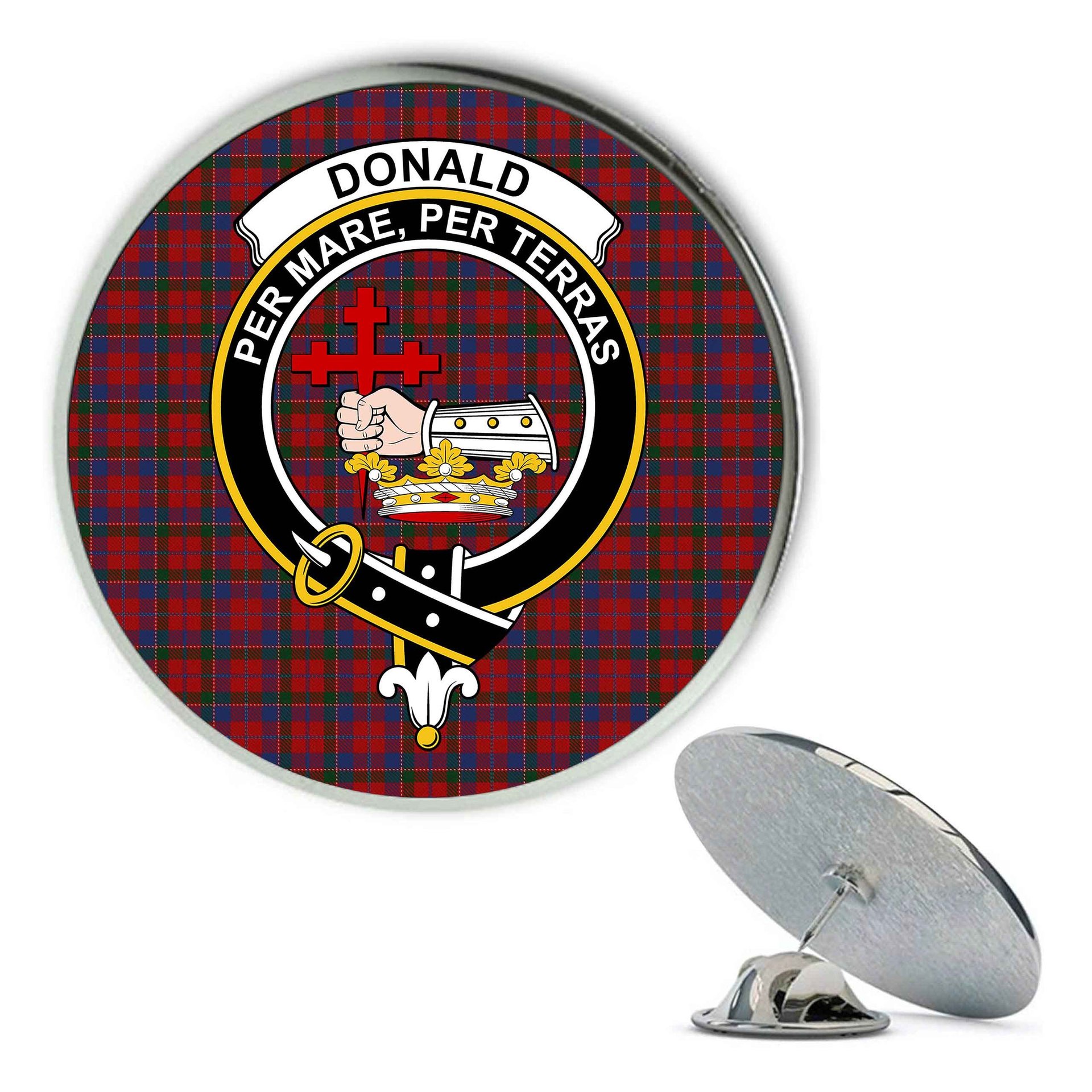 ScotsTee Shop Scottish Donald of Glenaladale Metal Tartan Lapel Pin Scottish Clan Crest Badge