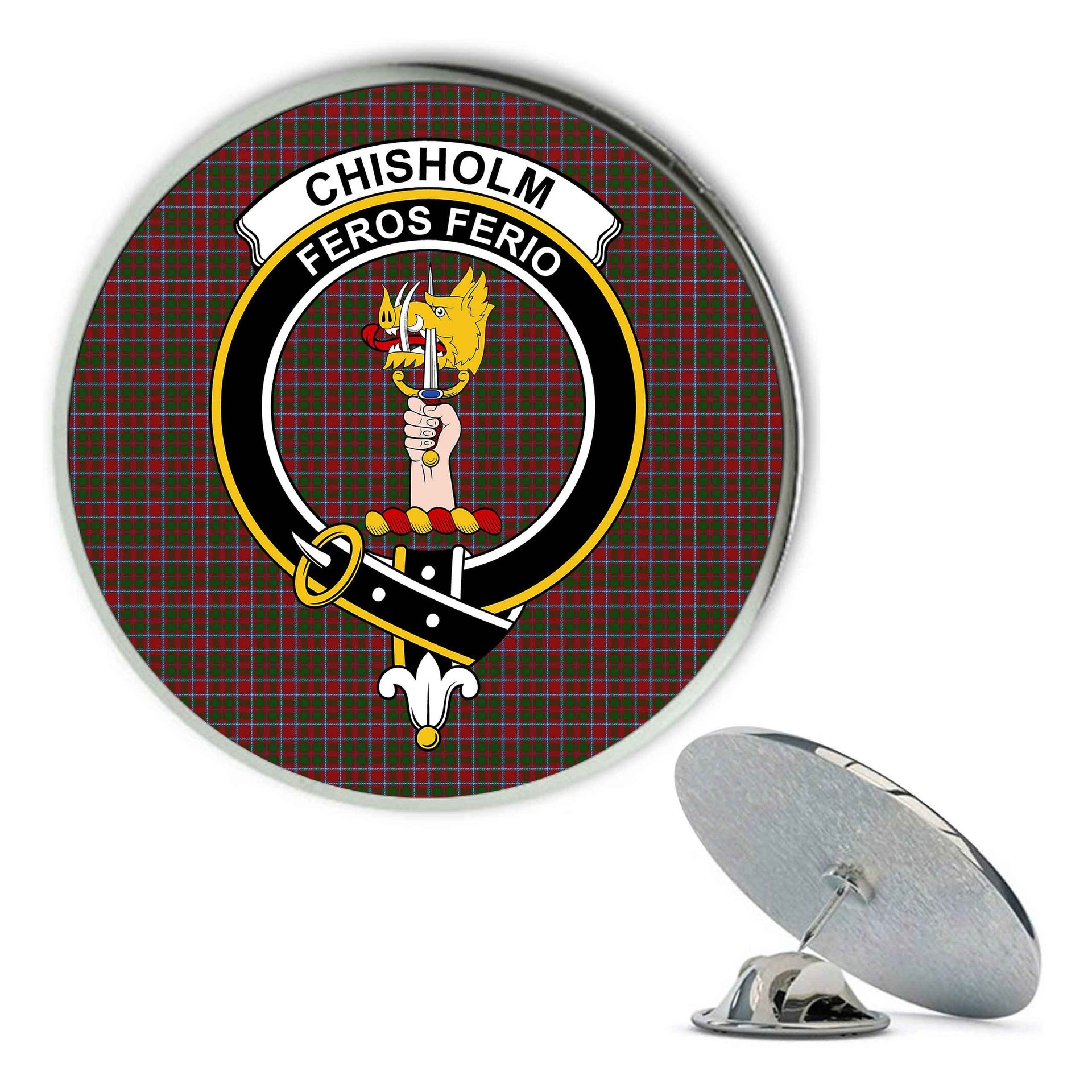ScotsTee Shop Scottish Chisholm 1800 Metal Tartan Lapel Pin Scottish Clan Crest Badge