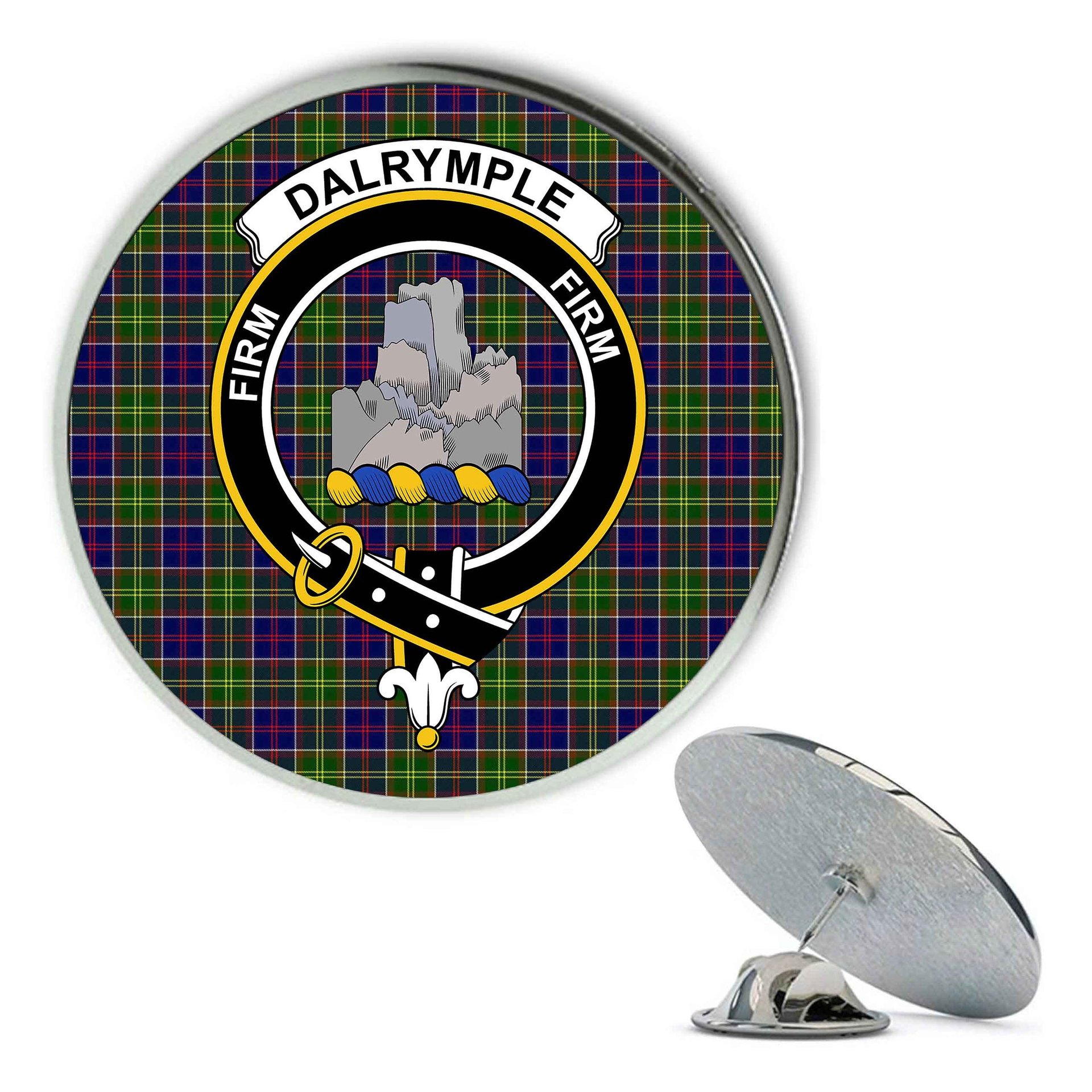 ScotsTee Shop Scottish Dalrymple Metal Tartan Lapel Pin Scottish Clan Crest Badge