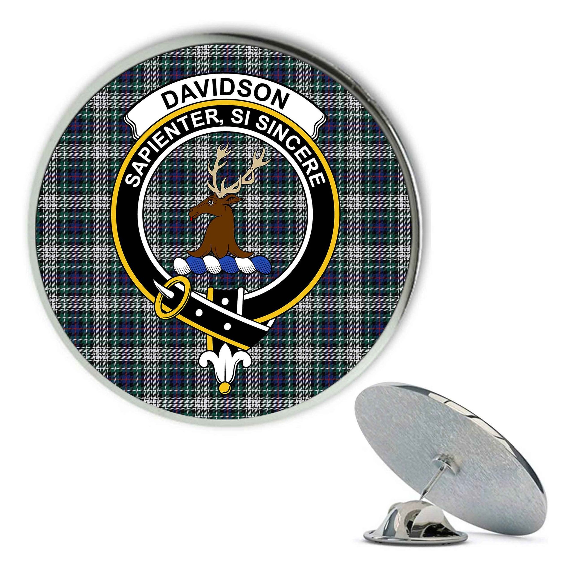 ScotsTee Shop Scottish Davidson of Tulloch Dress Modern Metal Tartan Lapel Pin Scottish Clan Crest Badge
