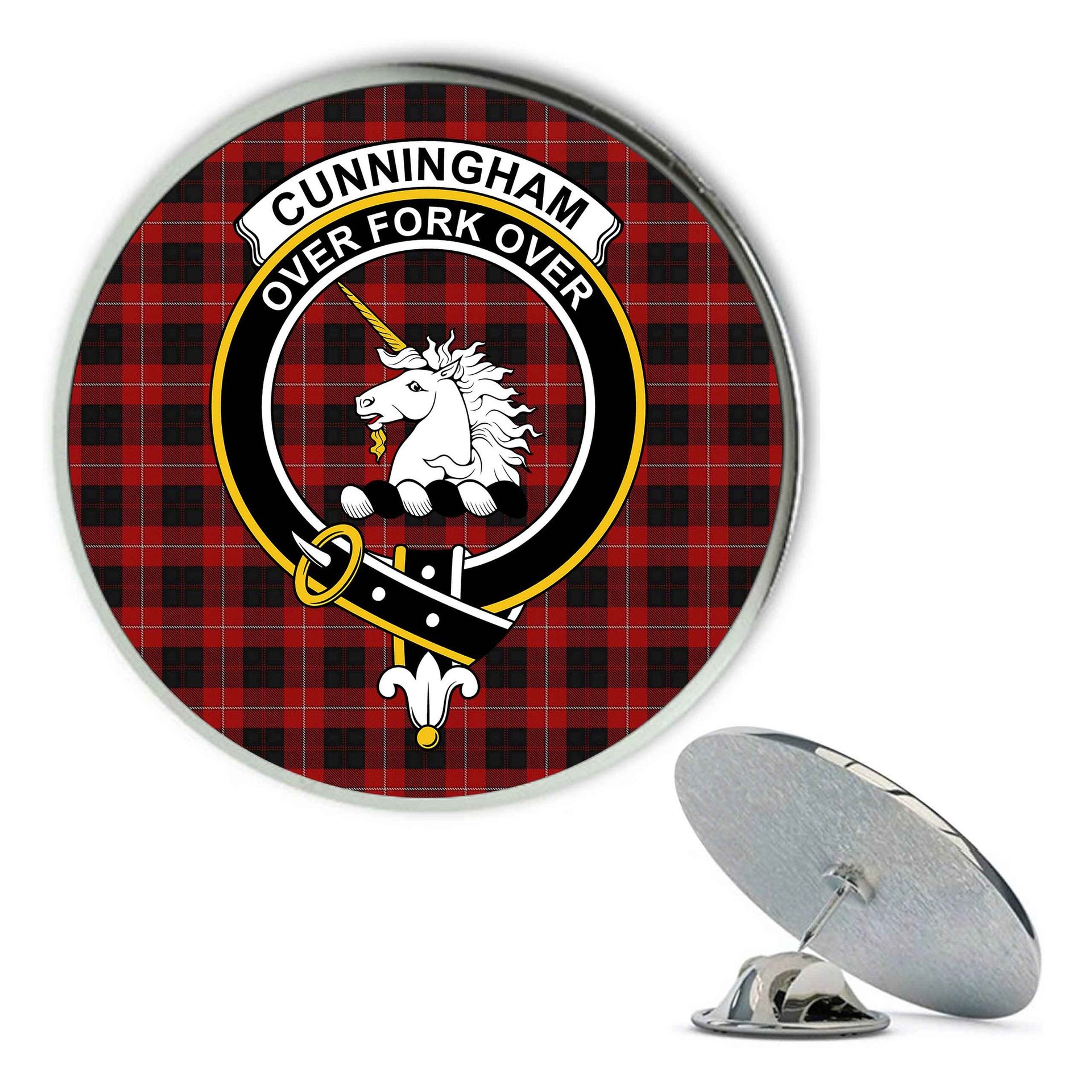 ScotsTee Shop Scottish Cunningham Metal Tartan Lapel Pin Scottish Clan Crest Badge