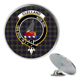 ScotsTee Shop Scottish Clelland SC Metal Tartan Lapel Pin Scottish Clan Crest Badge