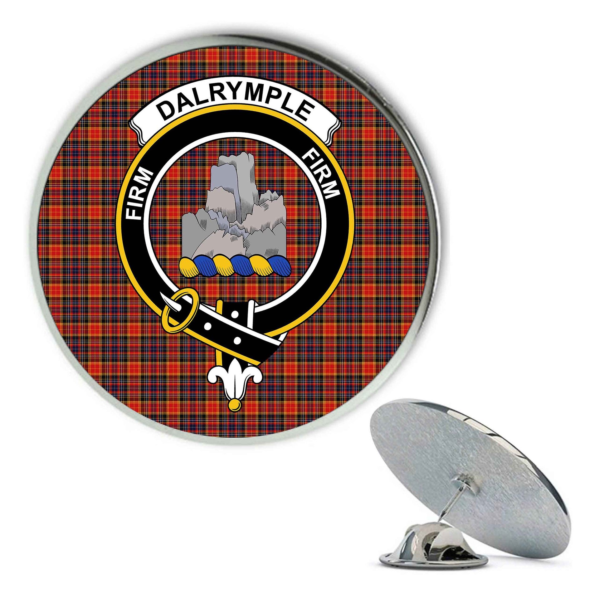 ScotsTee Shop Scottish Dalrymple of Castleton Modern Metal Tartan Lapel Pin Scottish Clan Crest Badge