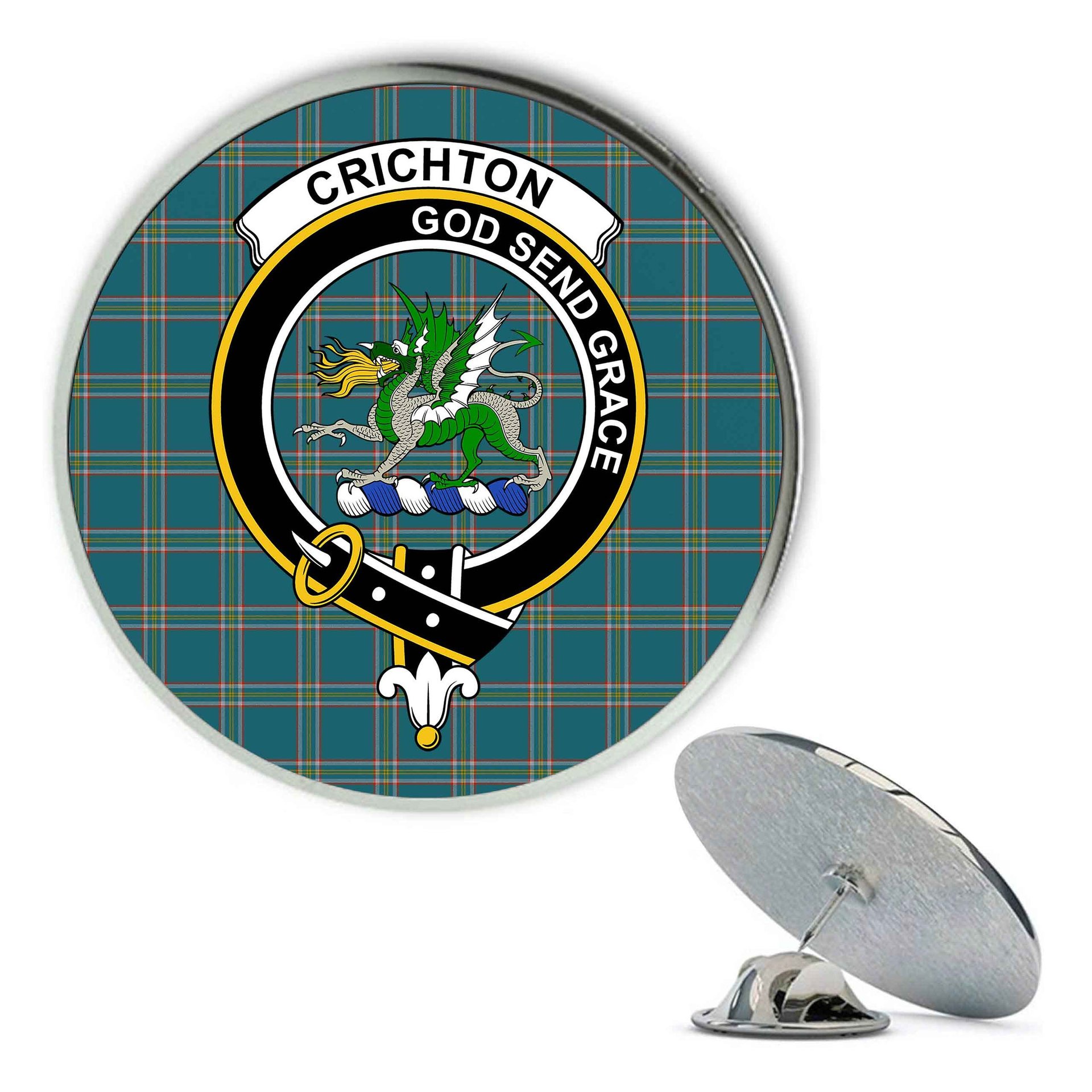 ScotsTee Shop Scottish Crichton Ancient Metal Tartan Lapel Pin Scottish Clan Crest Badge