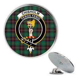 ScotsTee Shop Scottish Chisholm Hunting Ancient Metal Tartan Lapel Pin Scottish Clan Crest Badge