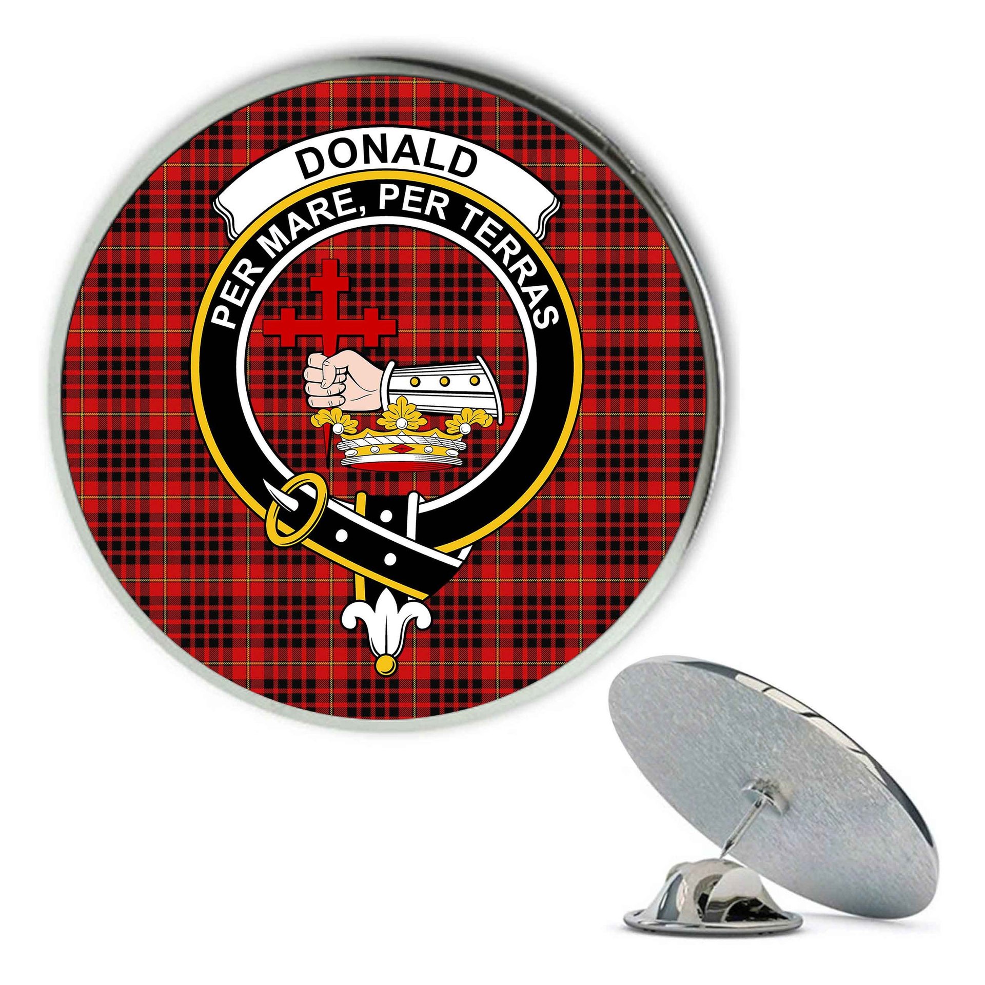 ScotsTee Shop Scottish Donald of Ardnamurchan Modern Metal Tartan Lapel Pin Scottish Clan Crest Badge