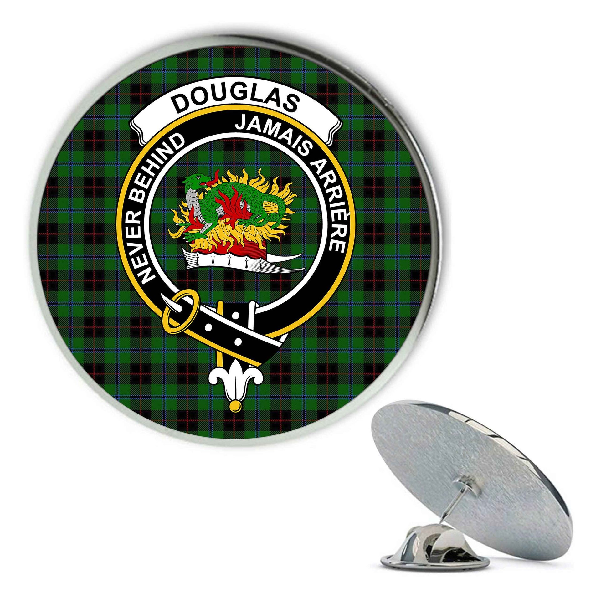 ScotsTee Shop Scottish Douglas Black Metal Tartan Lapel Pin Scottish Clan Crest Badge