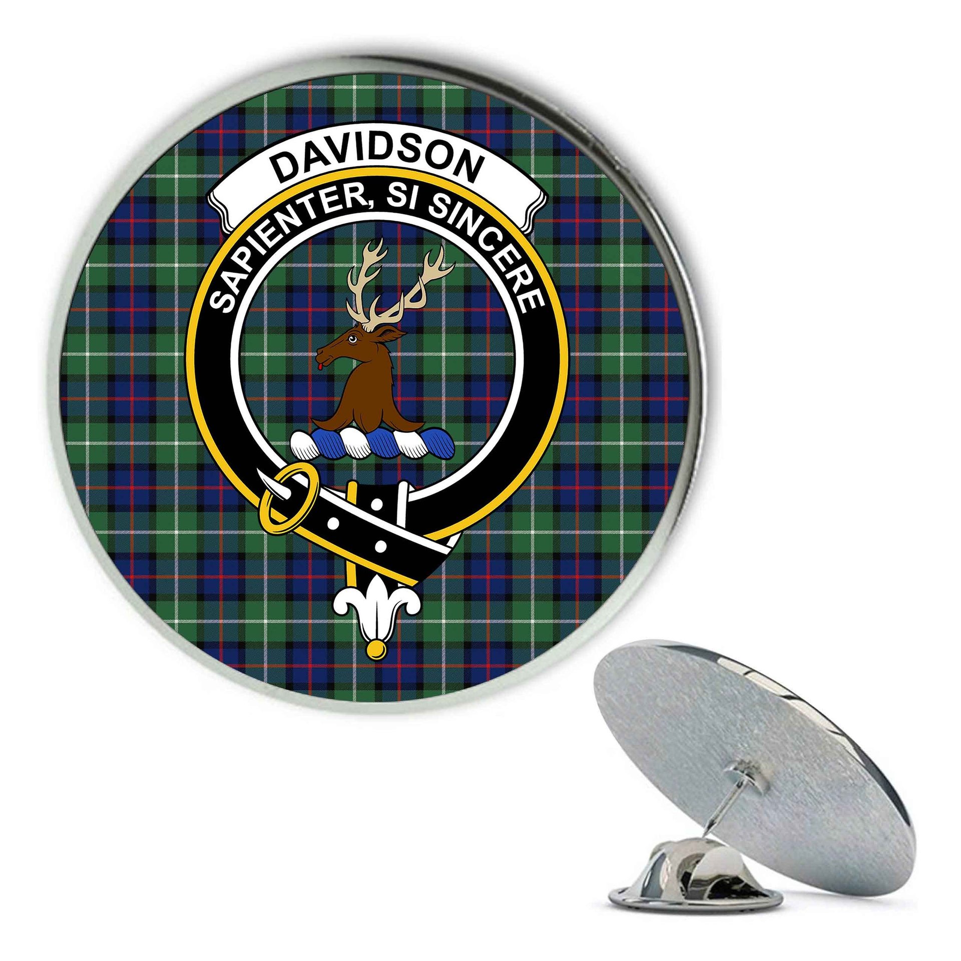 ScotsTee Shop Scottish Davidson of Tulloch Modern Metal Tartan Lapel Pin Scottish Clan Crest Badge
