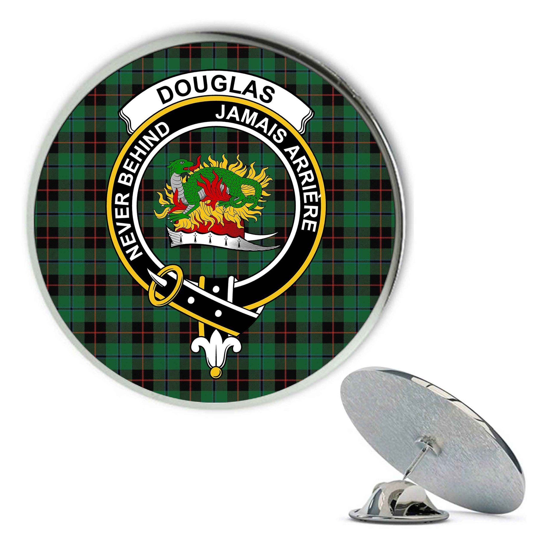 ScotsTee Shop Scottish Douglas Black Ancient Metal Tartan Lapel Pin Scottish Clan Crest Badge