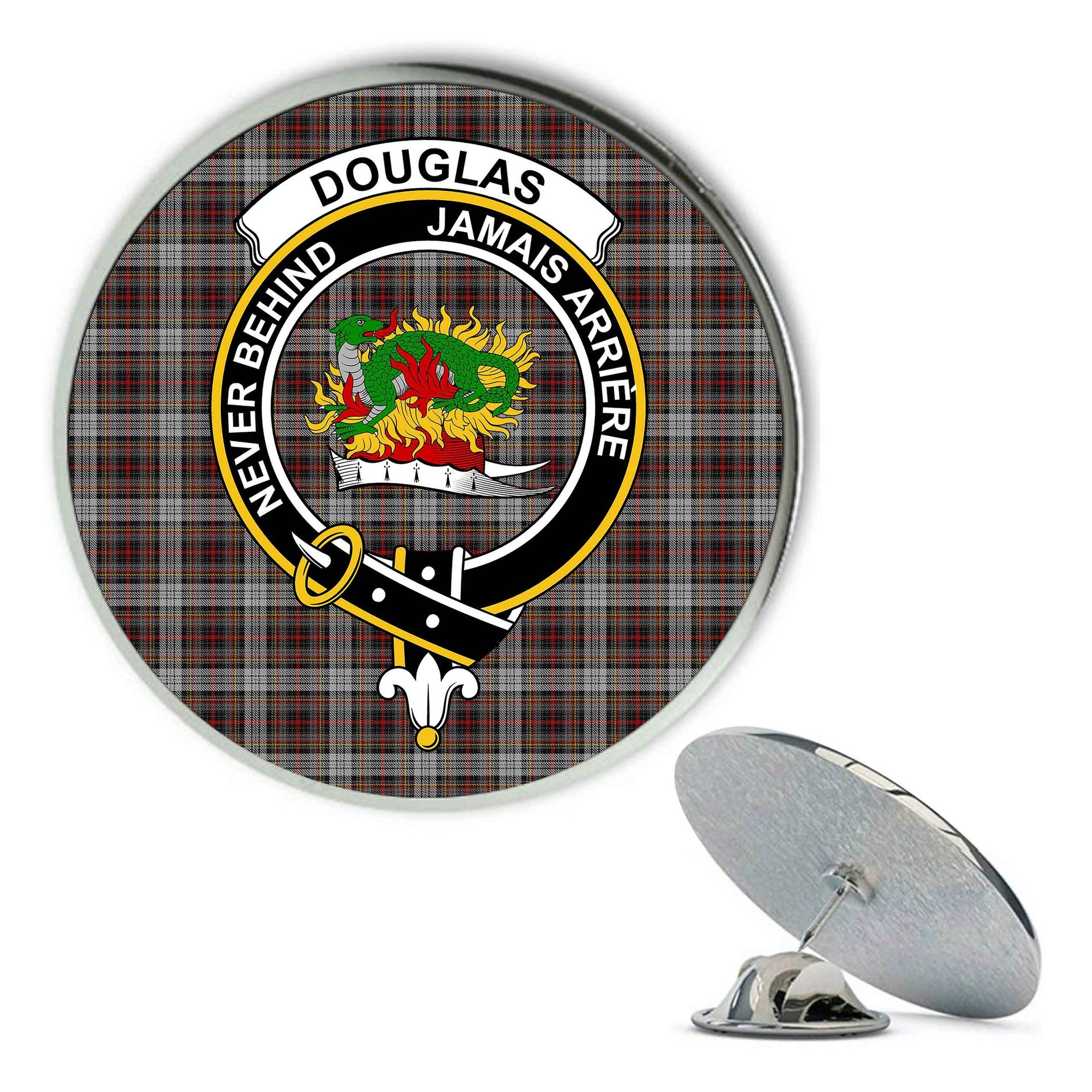 ScotsTee Shop Scottish Douglas Ancient Dress WCWM Metal Tartan Lapel Pin Scottish Clan Crest Badge