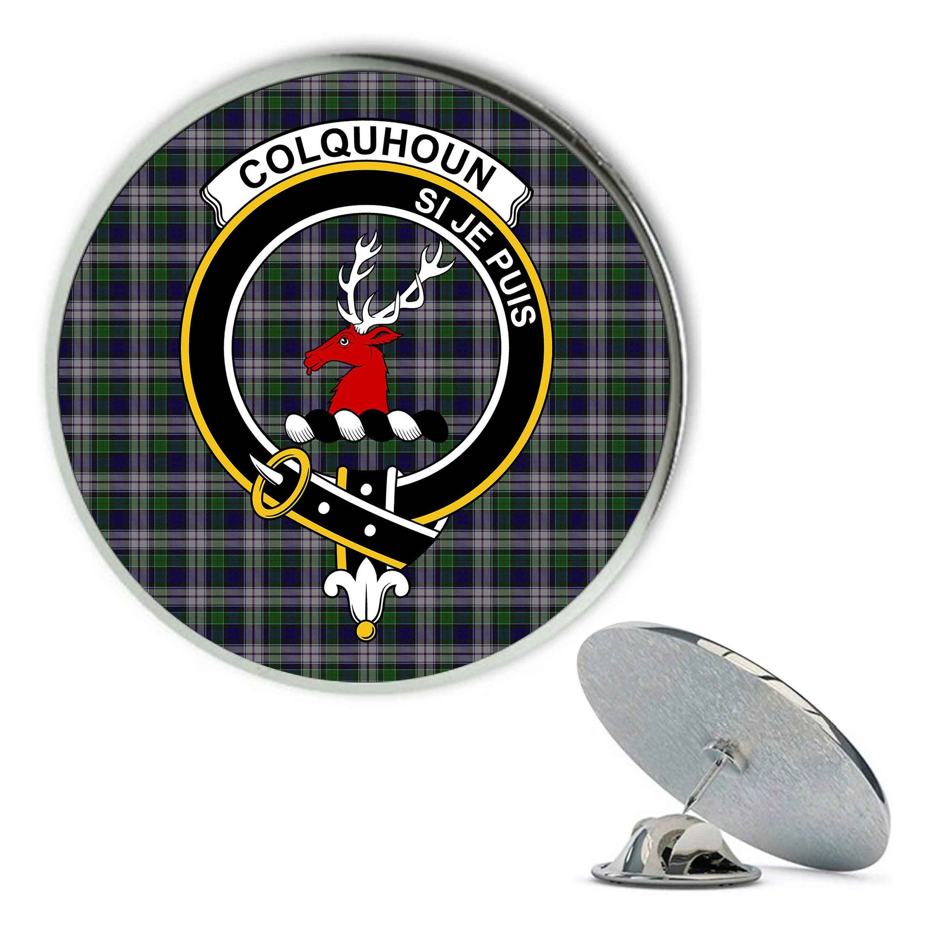 ScotsTee Shop Scottish Colquhoun Dress Metal Tartan Lapel Pin Scottish Clan Crest Badge