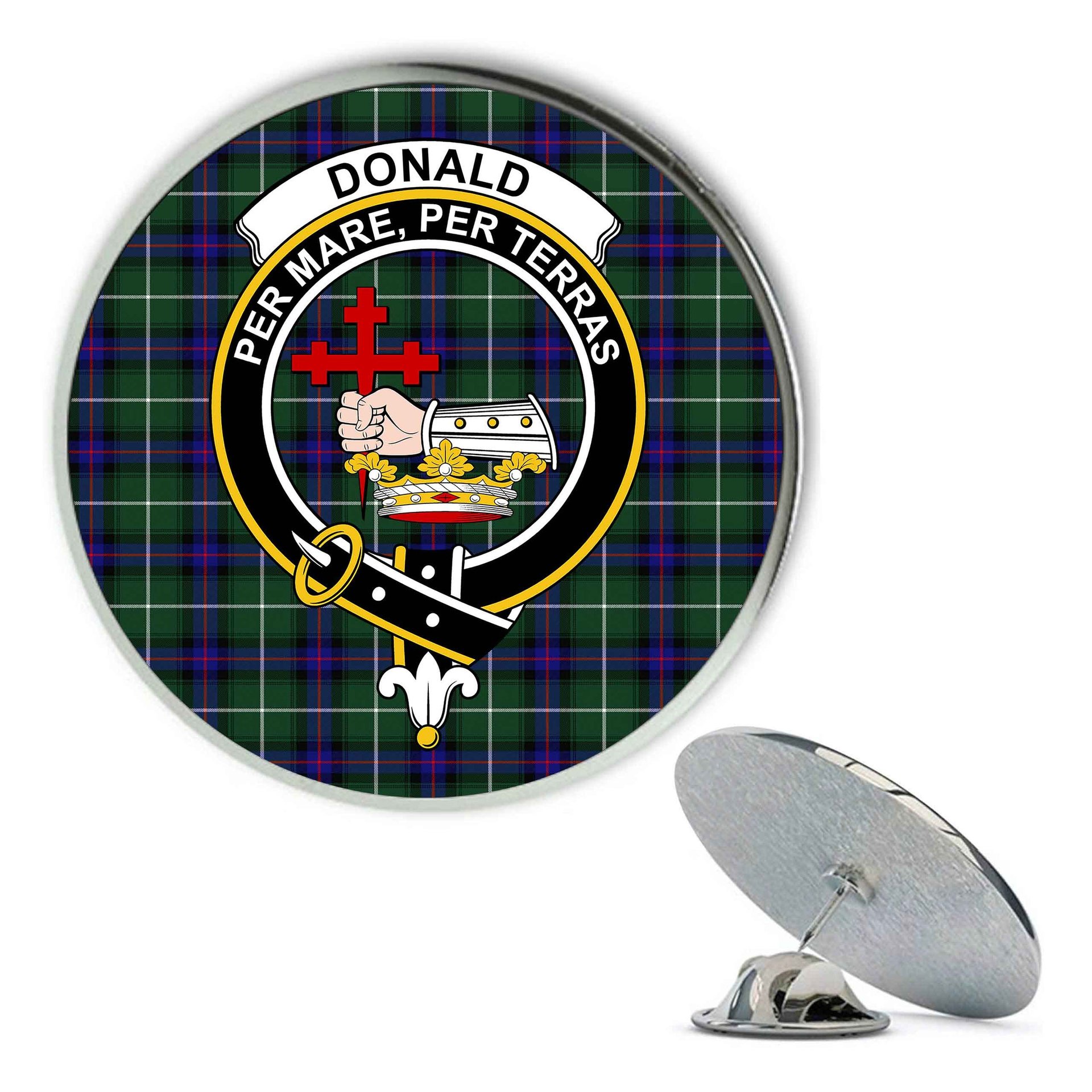 ScotsTee Shop Scottish Donald of the Isles Hunting Modern Metal Tartan Lapel Pin Scottish Clan Crest Badge