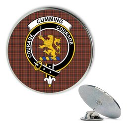 ScotsTee Shop Scottish Cumming Hunting Weathered Metal Tartan Lapel Pin Scottish Clan Crest Badge