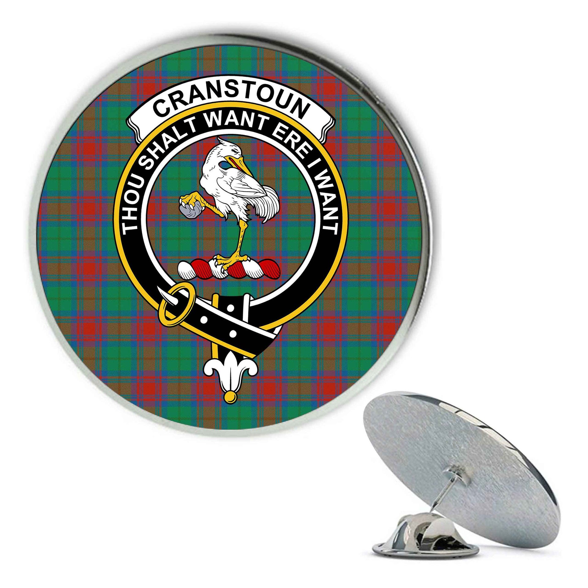 ScotsTee Shop Scottish Cranstoun Dress Ancient Metal Tartan Lapel Pin Scottish Clan Crest Badge