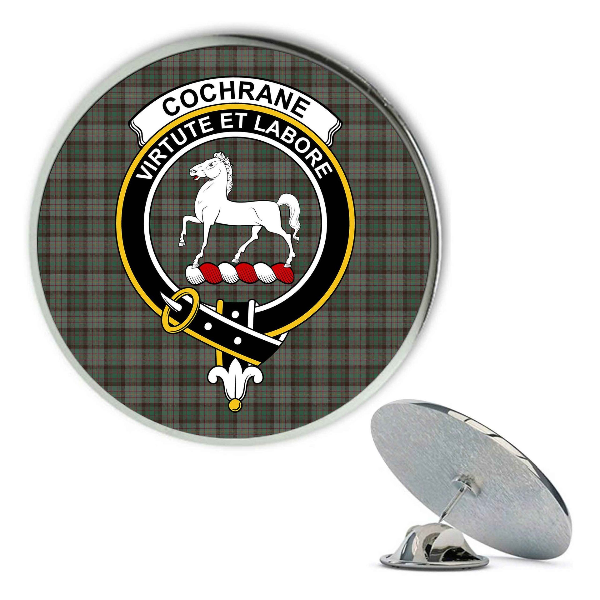ScotsTee Shop Scottish Cochrane Hunting (1) Metal Tartan Lapel Pin Scottish Clan Crest Badge