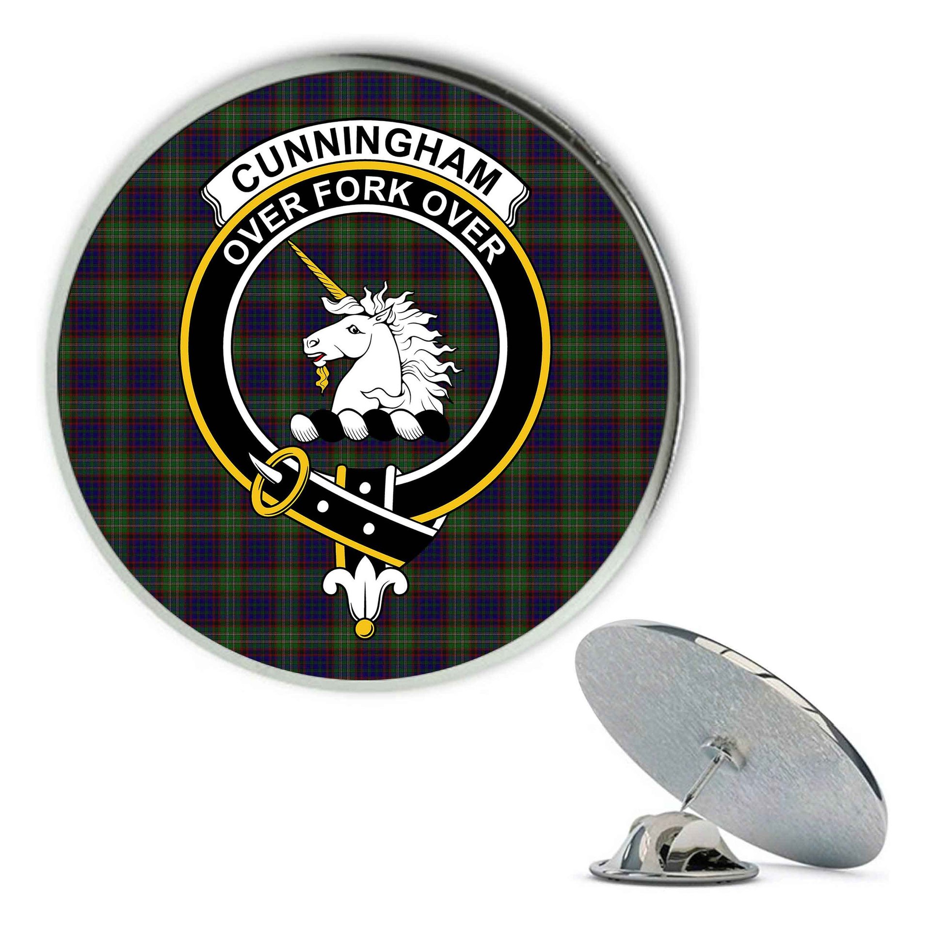 ScotsTee Shop Scottish Cunningham Hunting Metal Tartan Lapel Pin Scottish Clan Crest Badge