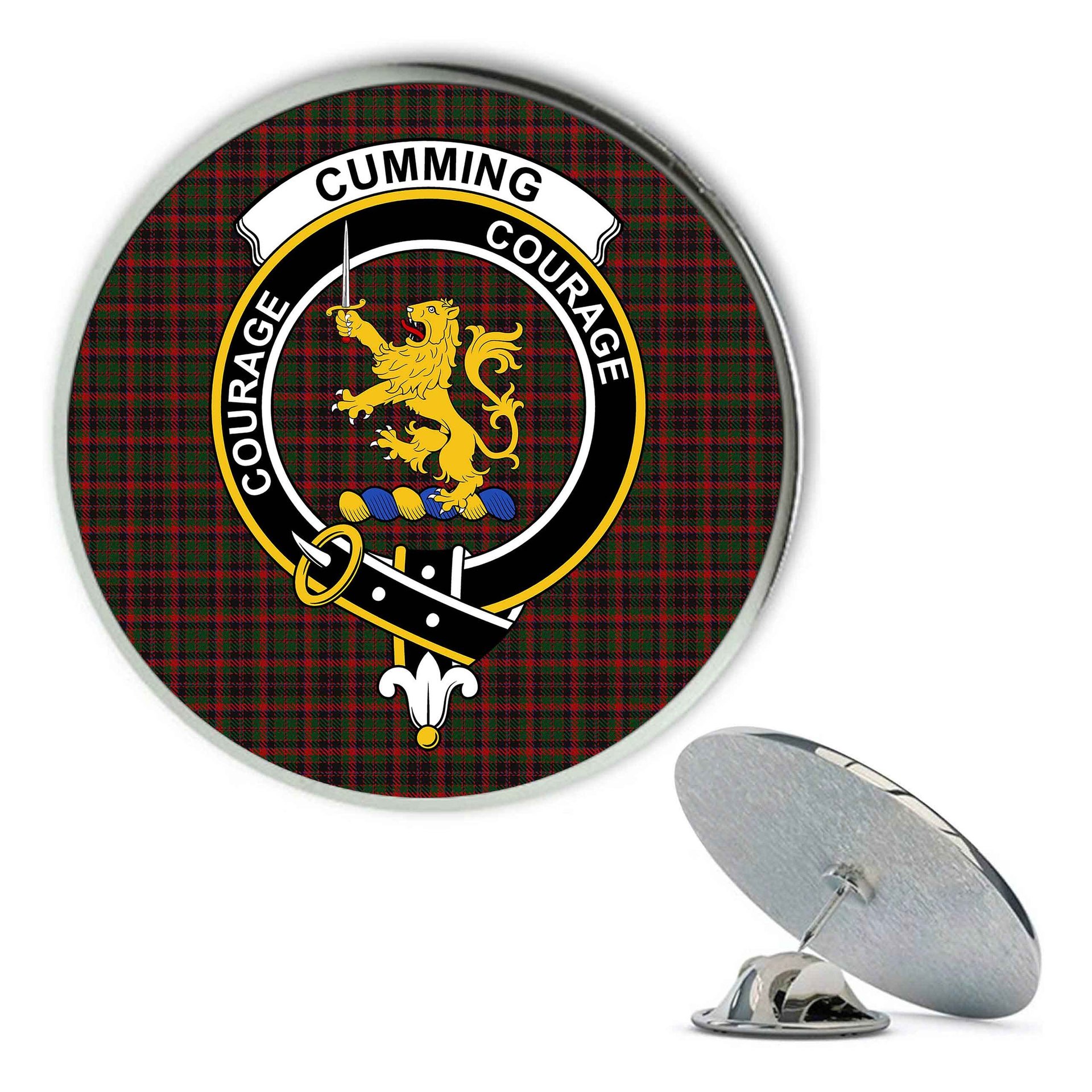 ScotsTee Shop Scottish Cumming 1850 Metal Tartan Lapel Pin Scottish Clan Crest Badge