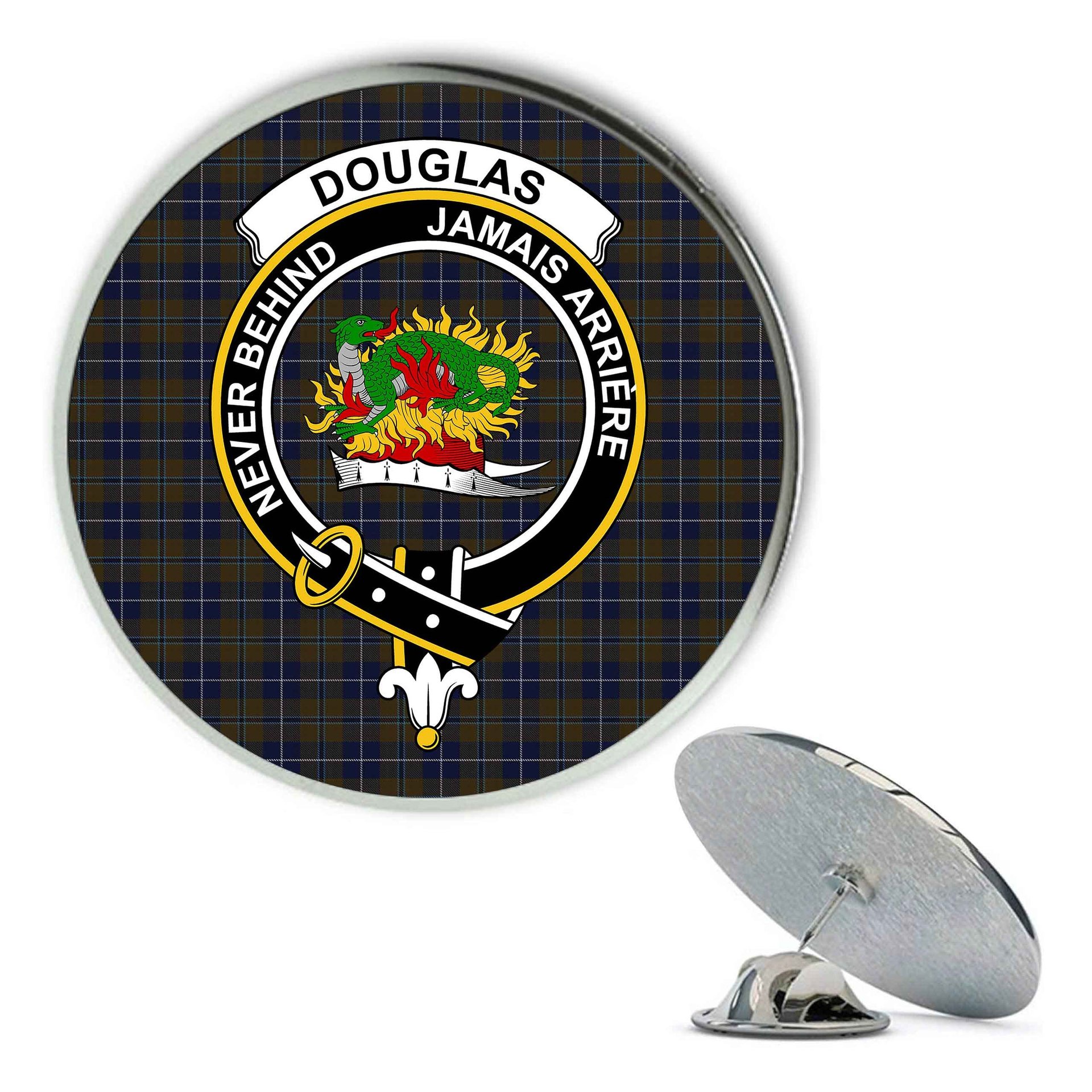 ScotsTee Shop Scottish Douglas Brown Metal Tartan Lapel Pin Scottish Clan Crest Badge