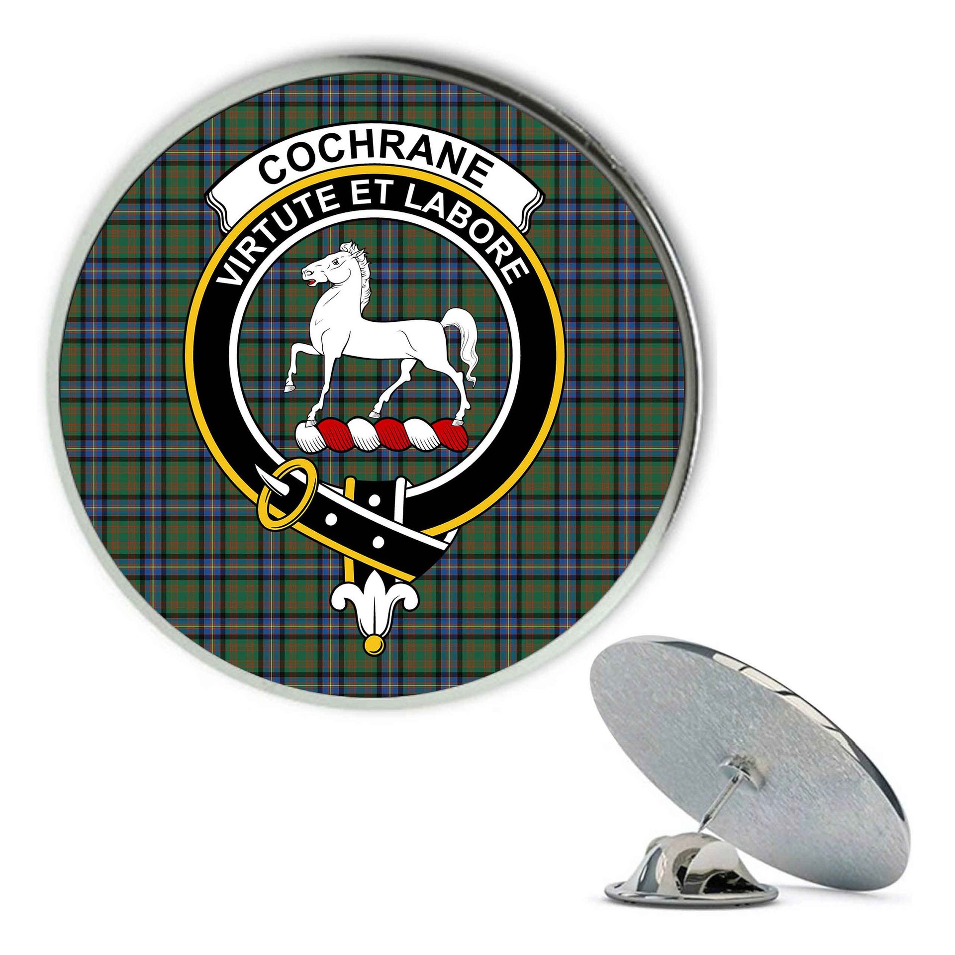 ScotsTee Shop Scottish Cochrane Ancient Metal Tartan Lapel Pin Scottish Clan Crest Badge