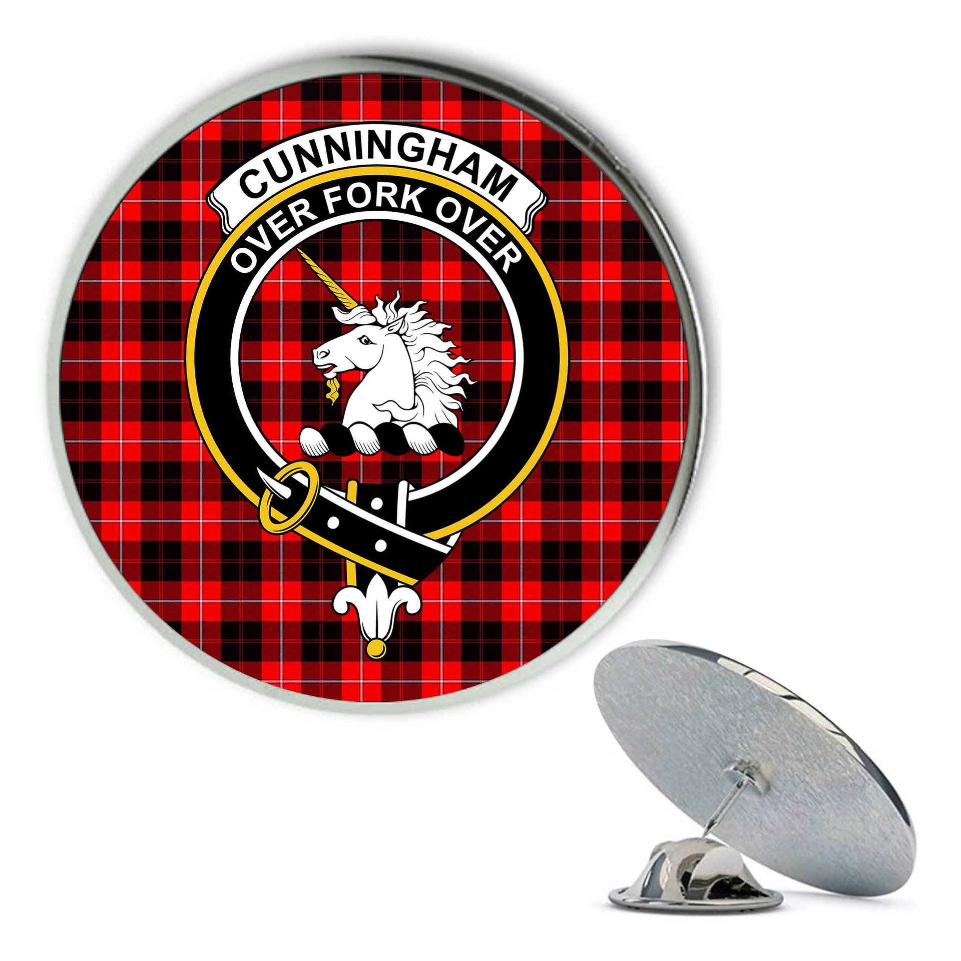 ScotsTee Shop Scottish Cunningham Modern Metal Tartan Lapel Pin Scottish Clan Crest Badge