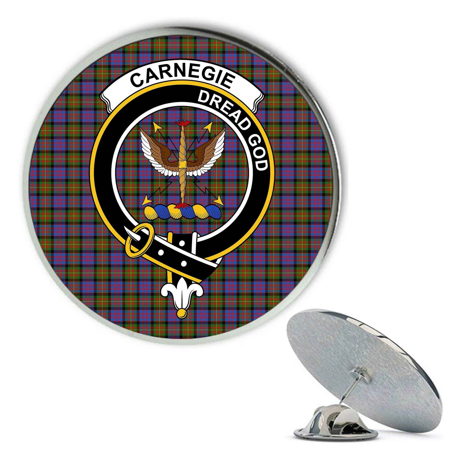 ScotsTee Shop Scottish Carnegie Ancient Metal Tartan Lapel Pin Scottish Clan Crest Badge