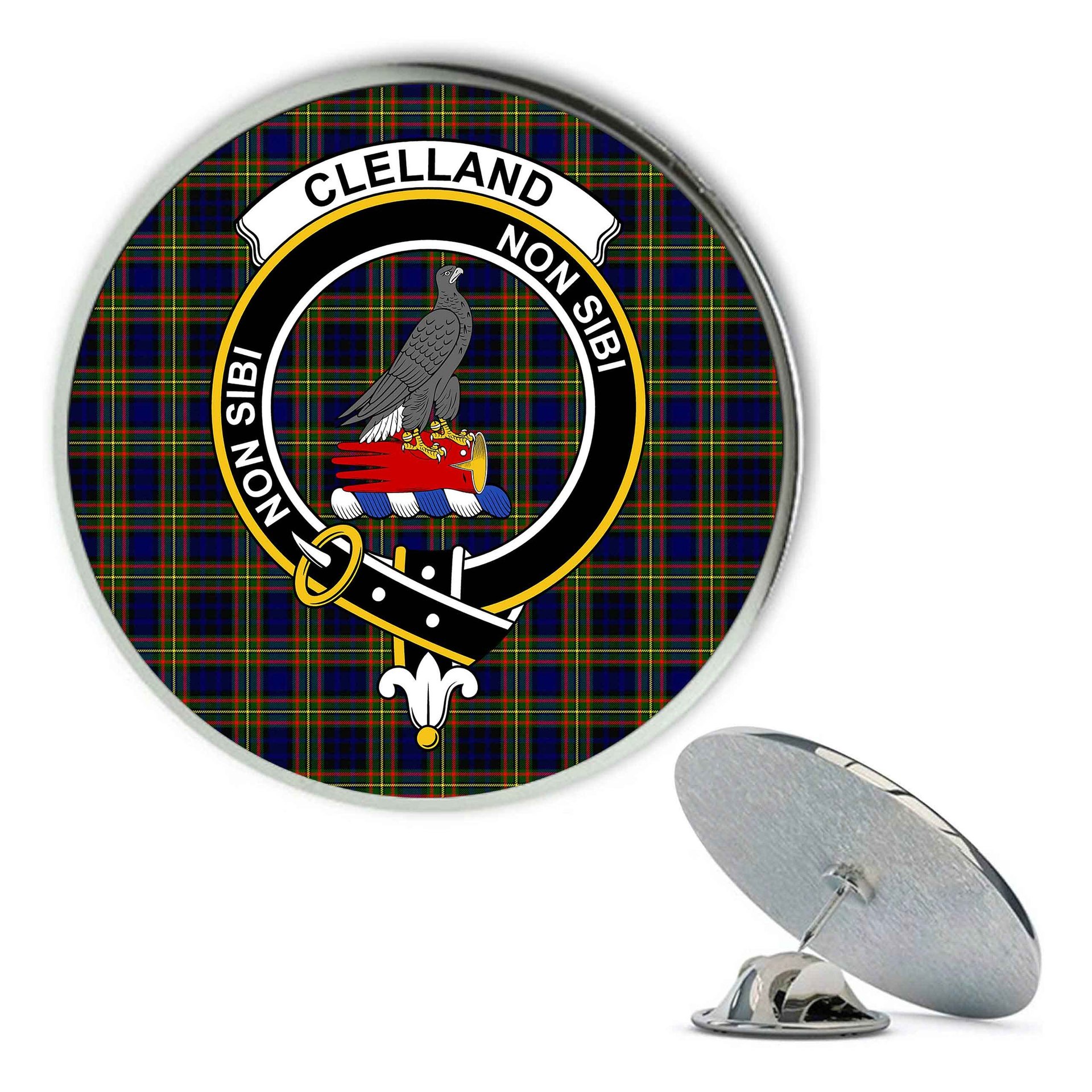 ScotsTee Shop Scottish Clelland Modern Metal Tartan Lapel Pin Scottish Clan Crest Badge