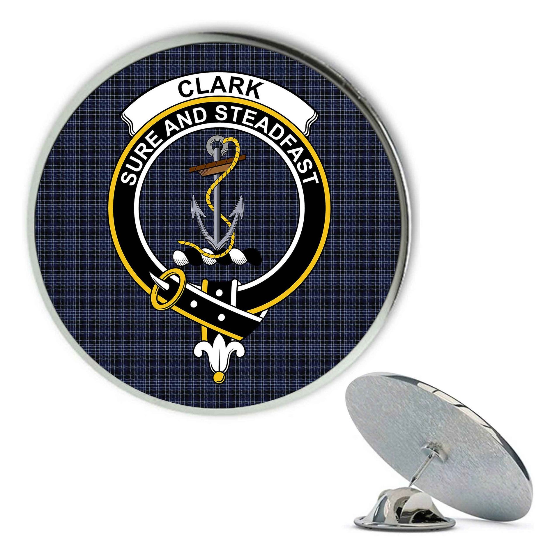 ScotsTee Shop Scottish Clark (Clergy) Modern Clan Metal Tartan Lapel Pin Scottish Clan Crest Badge
