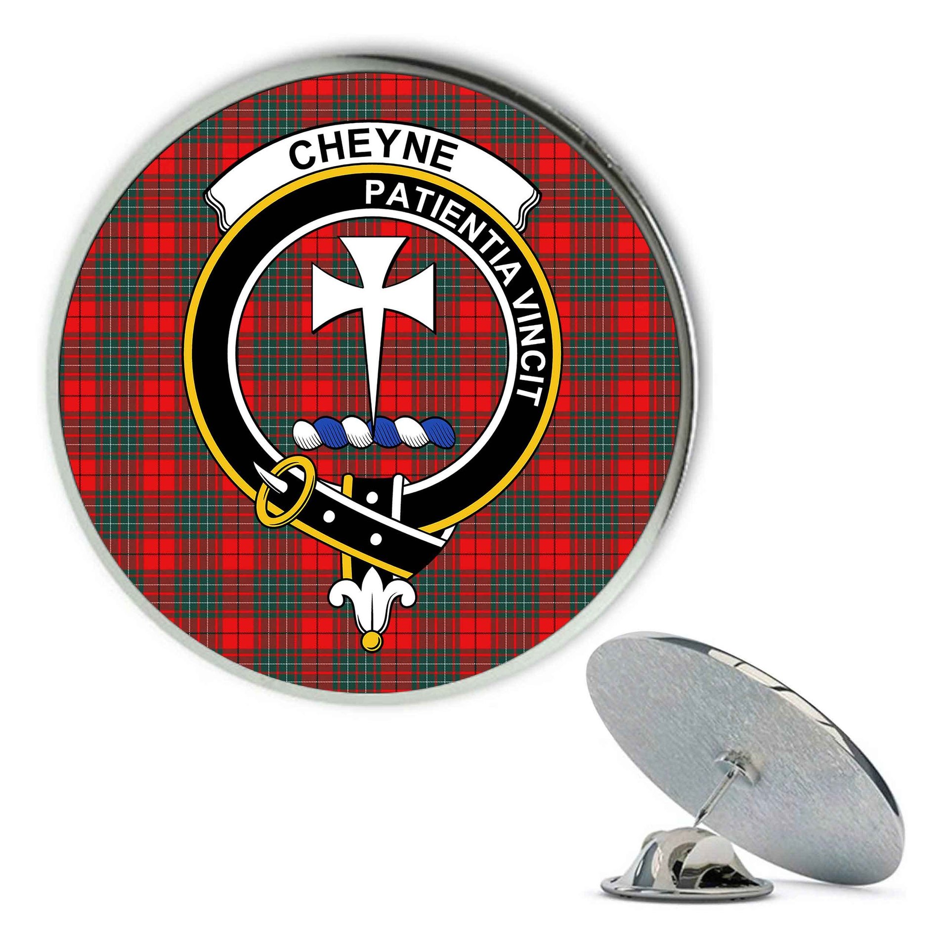 ScotsTee Shop Scottish Cheyne Metal Tartan Lapel Pin Scottish Clan Crest Badge