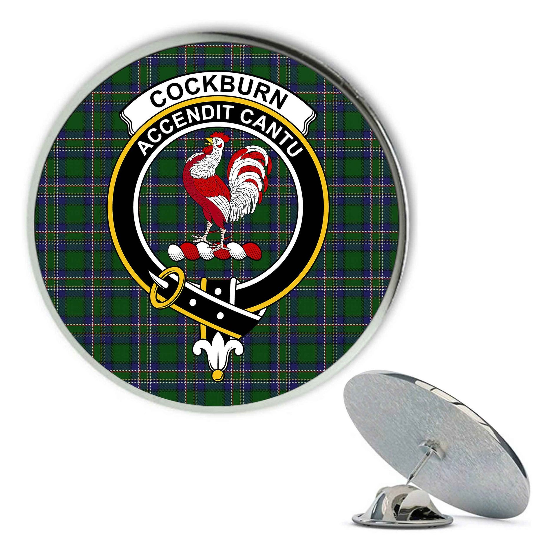 ScotsTee Shop Scottish Cockburn Old Pattern Metal Tartan Lapel Pin Scottish Clan Crest Badge