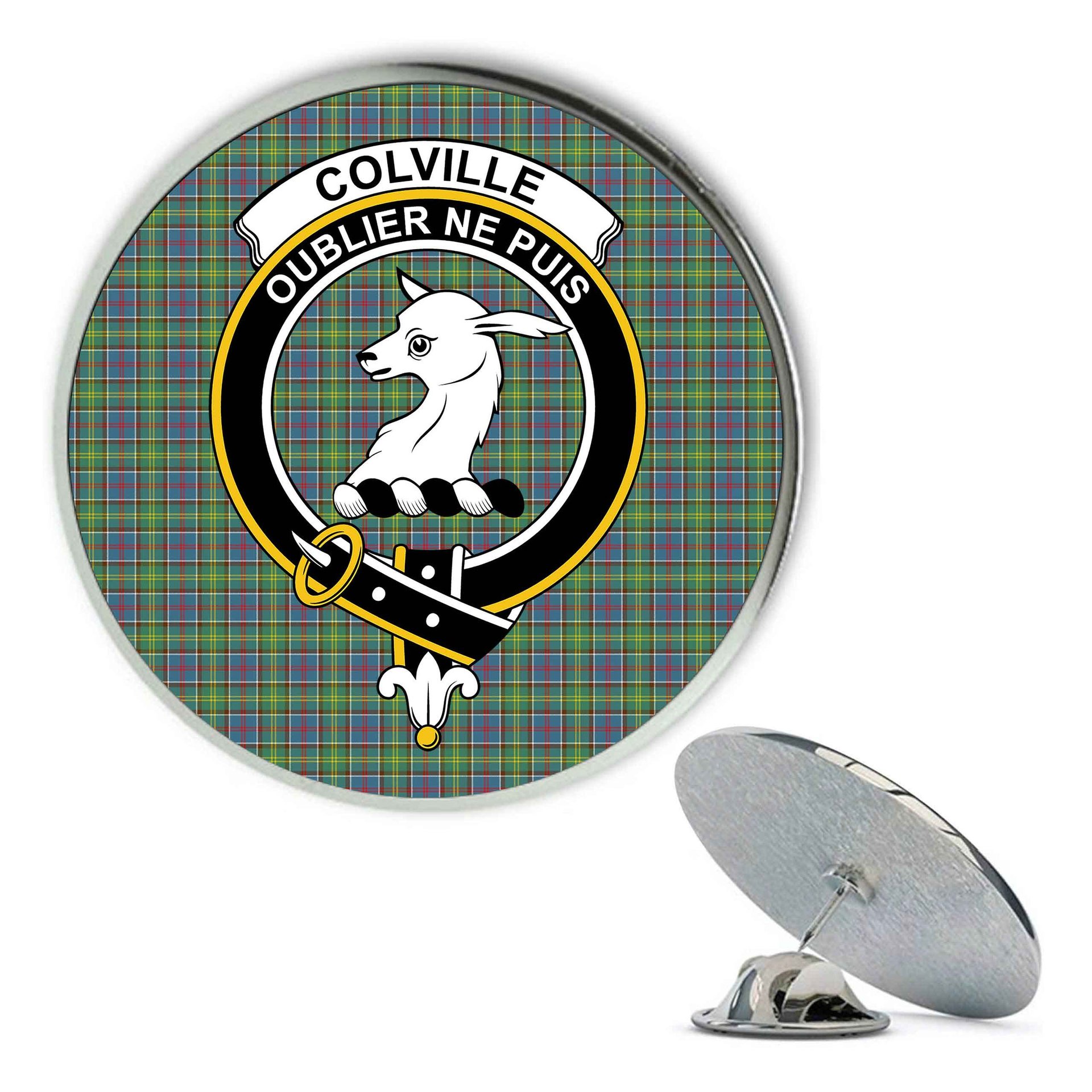 ScotsTee Shop Scottish Colville Metal Tartan Lapel Pin Scottish Clan Crest Badge
