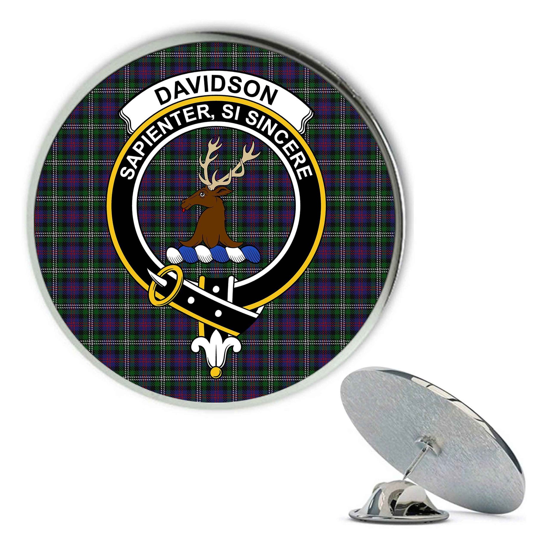 ScotsTee Shop Scottish Davidson Double Metal Tartan Lapel Pin Scottish Clan Crest Badge