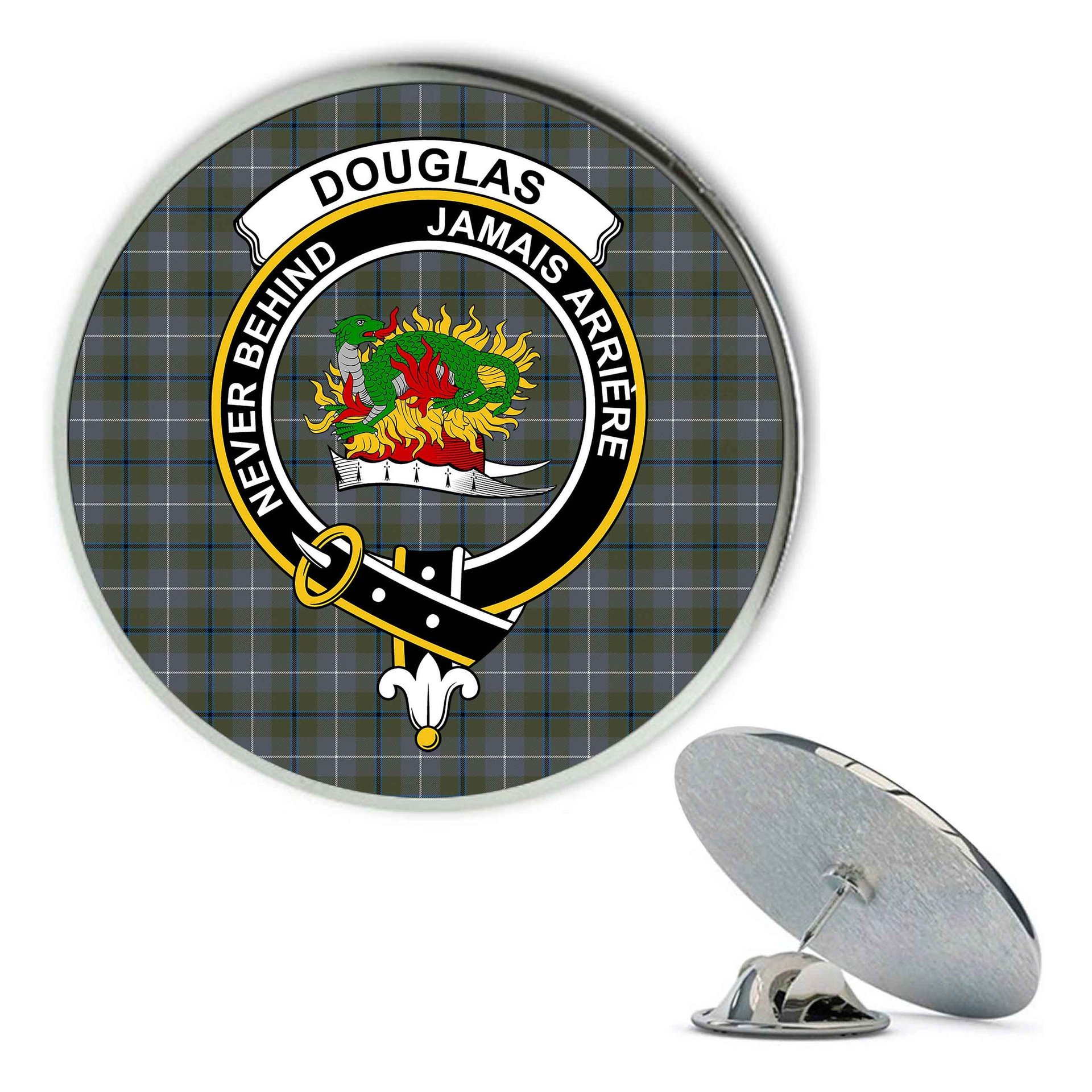 ScotsTee Shop Scottish Douglas Green Ancient Metal Tartan Lapel Pin Scottish Clan Crest Badge