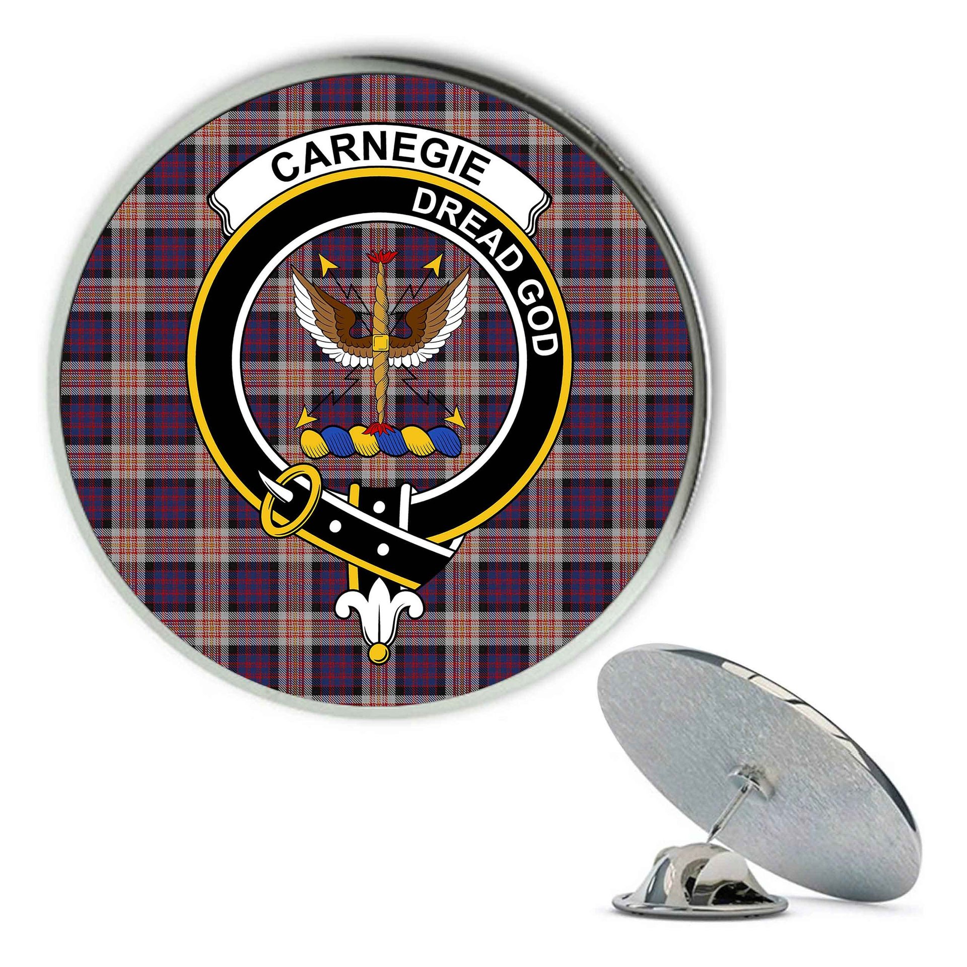 ScotsTee Shop Scottish Carnegie 2 Metal Tartan Lapel Pin Scottish Clan Crest Badge