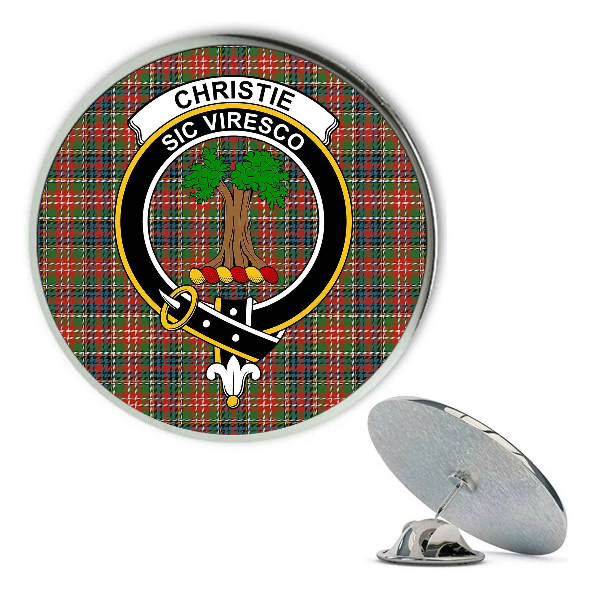 ScotsTee Shop Scottish Christie Ancient Metal Tartan Lapel Pin Scottish Clan Crest Badge