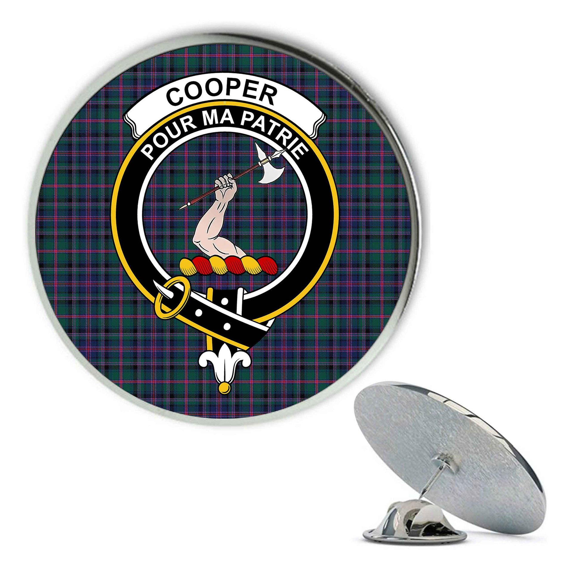 ScotsTee Shop Scottish Cooper Modern Metal Tartan Lapel Pin Scottish Clan Crest Badge