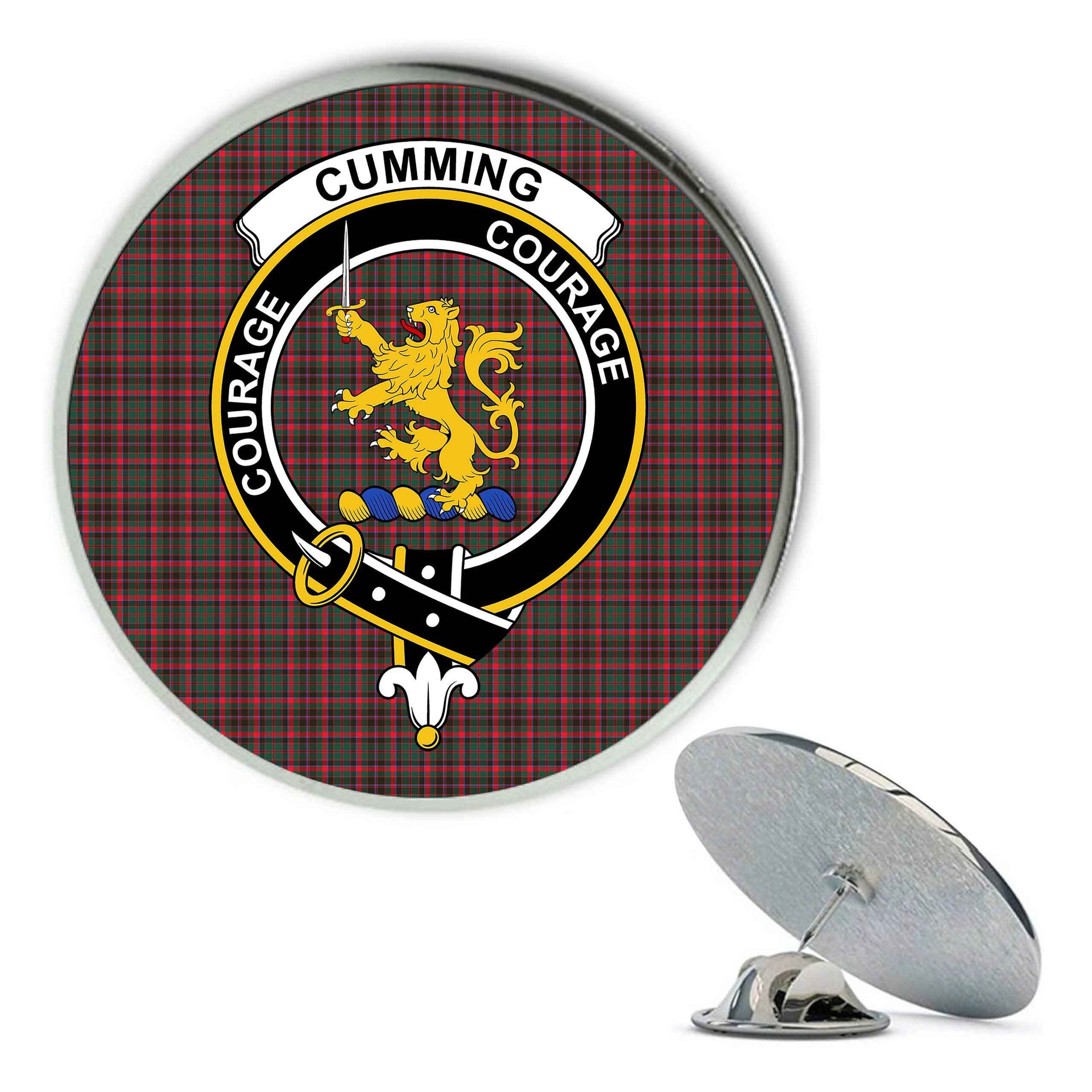 ScotsTee Shop Scottish Cumming Hunting Modern Metal Tartan Lapel Pin Scottish Clan Crest Badge