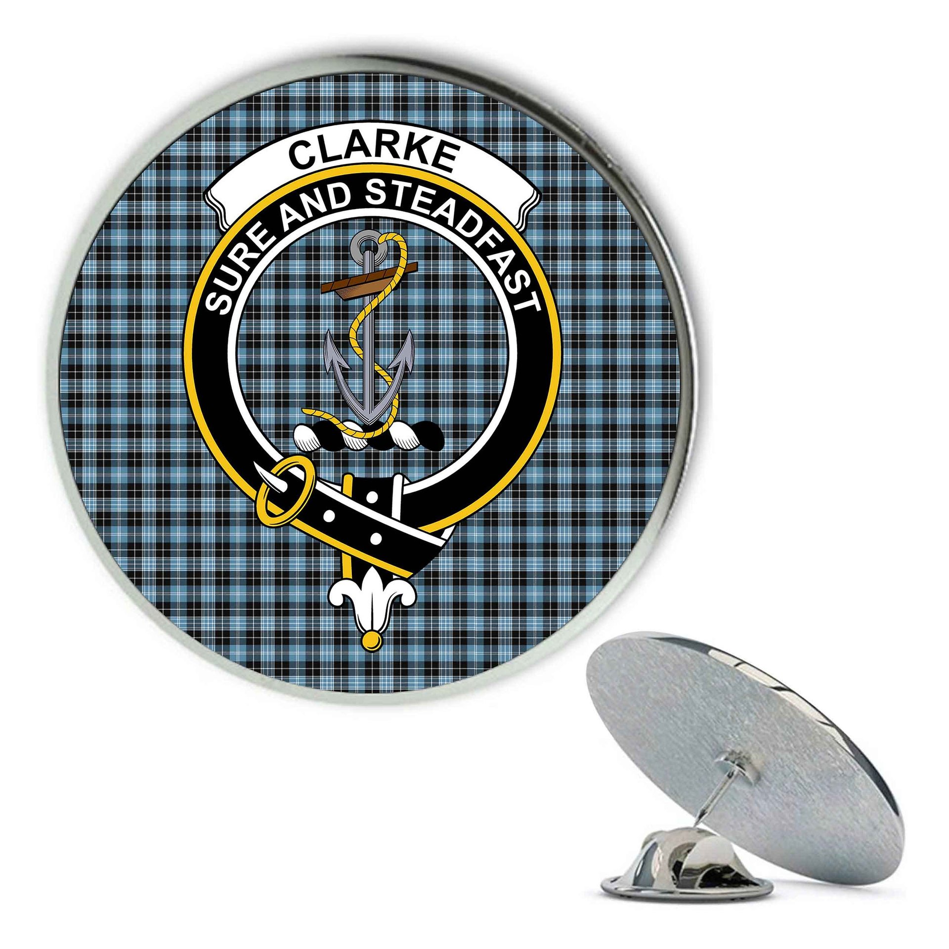 ScotsTee Shop Scottish Clarke Ancient Metal Tartan Lapel Pin Scottish Clan Crest Badge