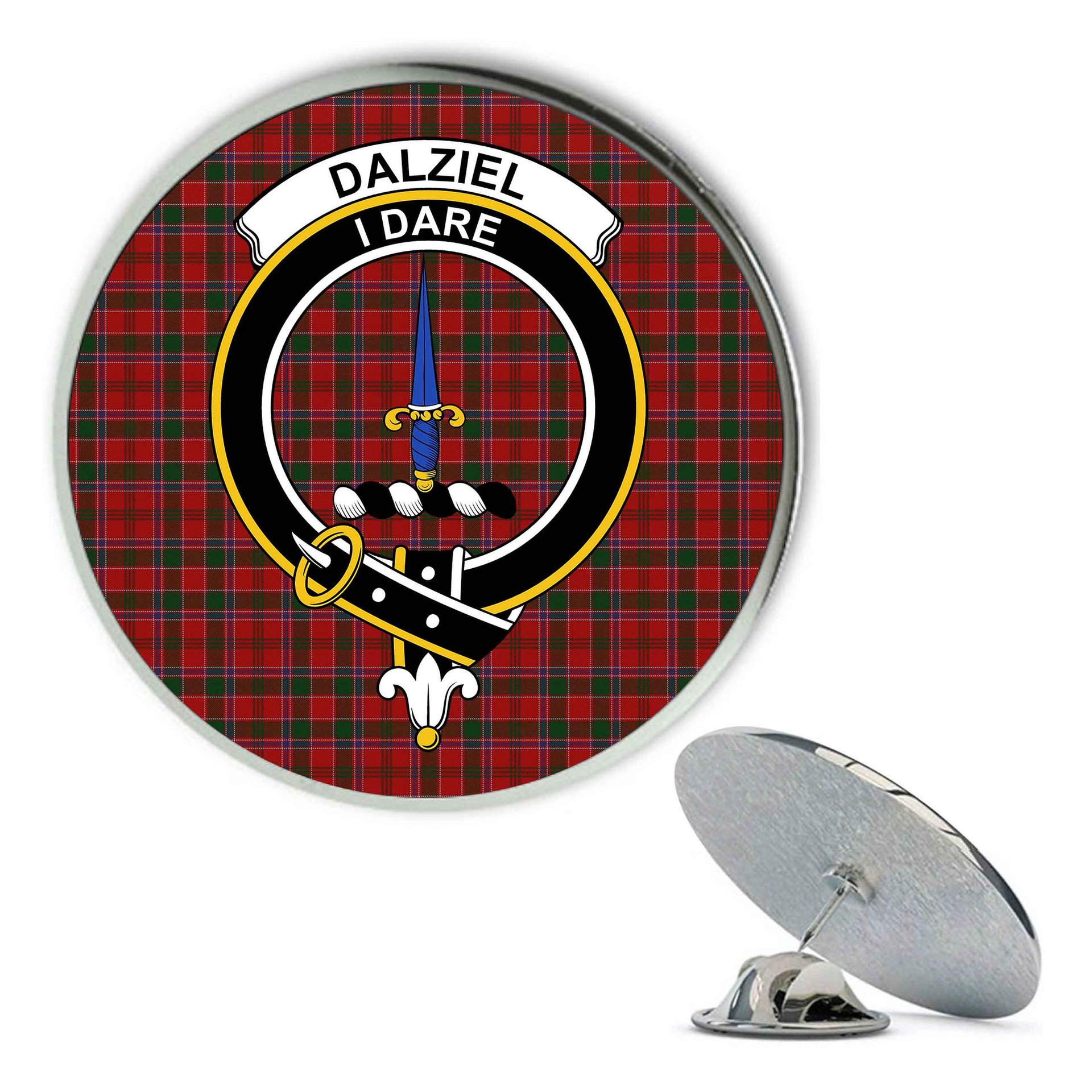 ScotsTee Shop Scottish Dalziel Metal Tartan Lapel Pin Scottish Clan Crest Badge